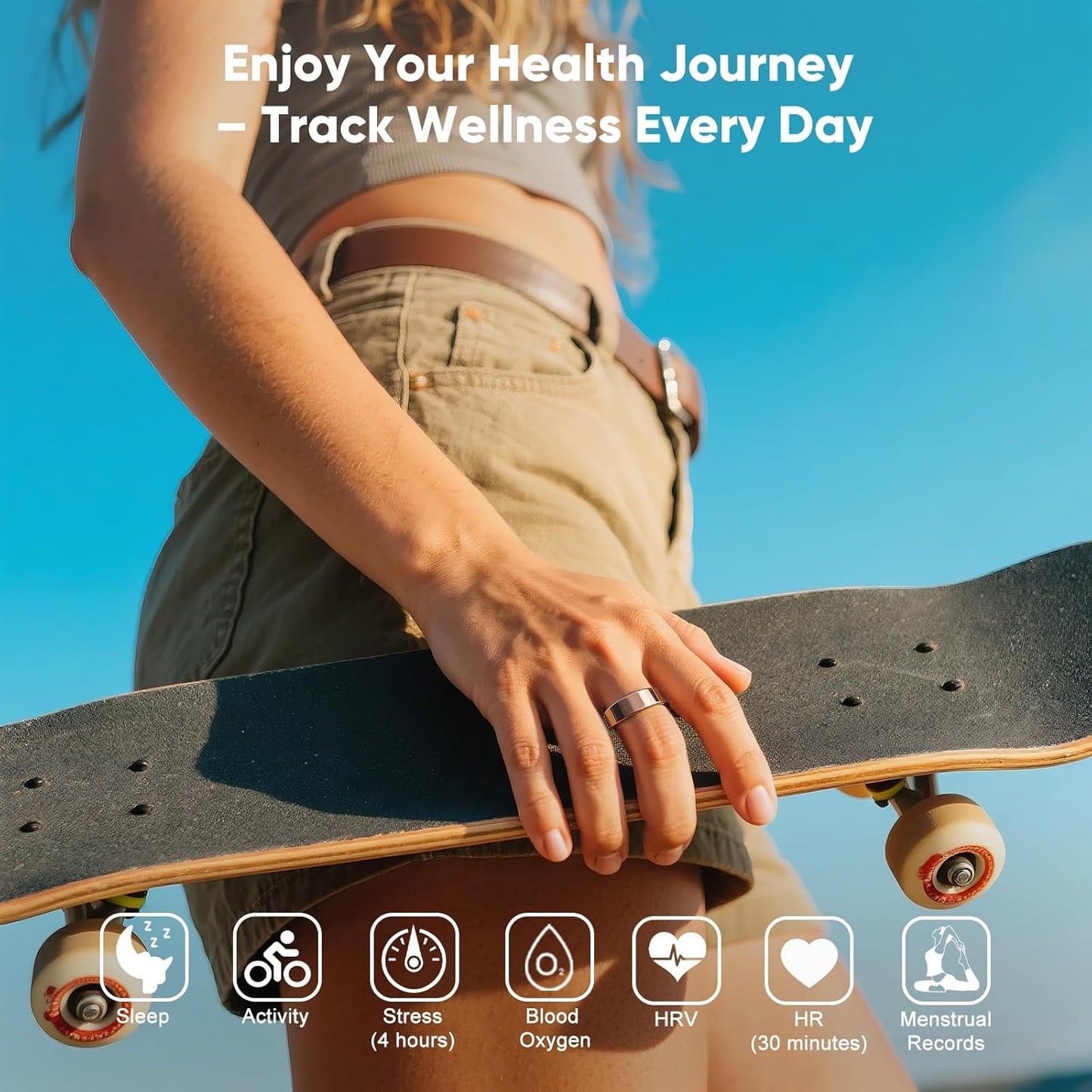 Smart Ring, Titanium Health & Fitness Tracker with Sleep, Heart Rate & SPO₂ Monitoring, Ultra-Light, 4–6 Day Battery, No Subscription, for Women & Men (Gold 8)