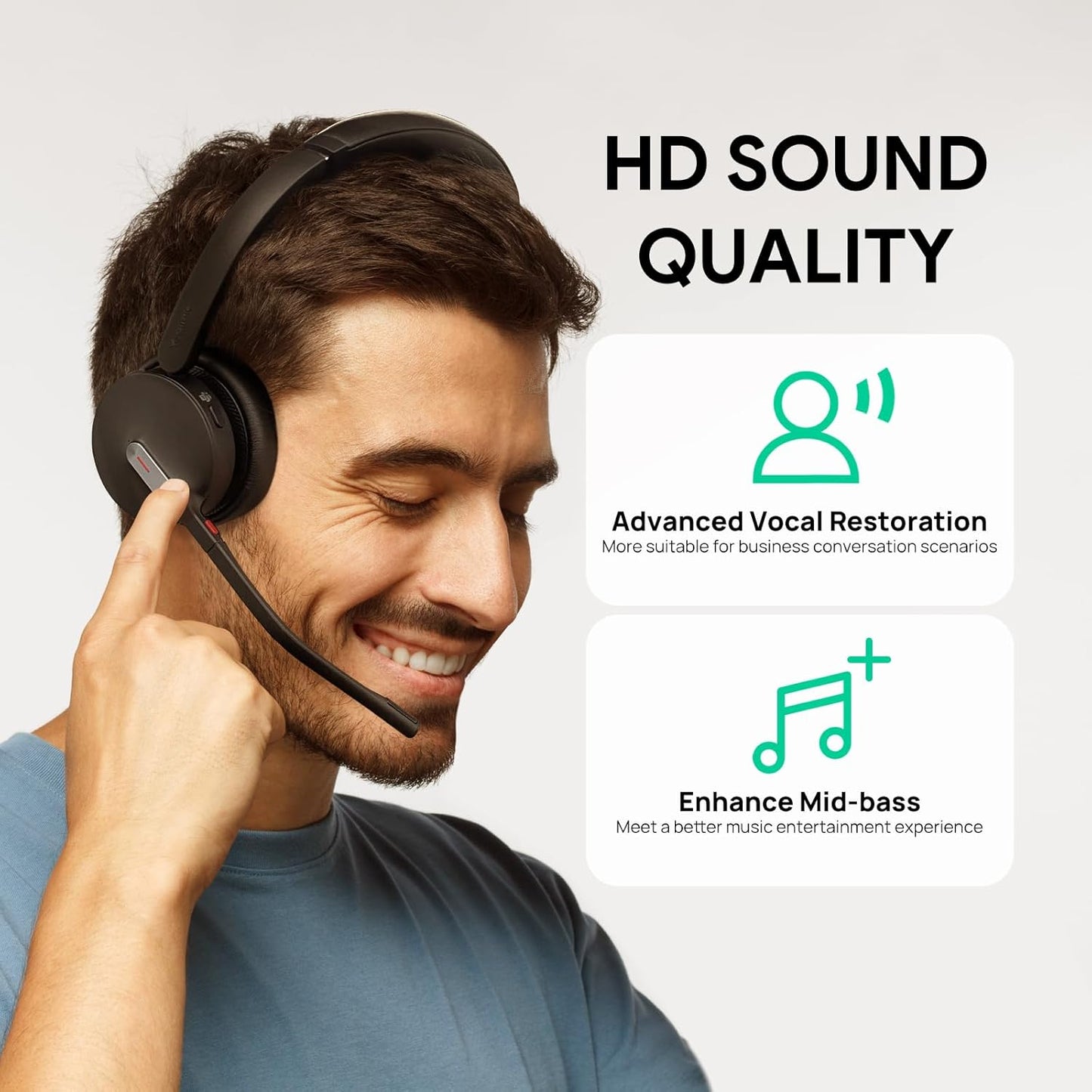 Yealink BH70 Mono Wireless Headset with Mic for Work, Bluetooth Headphone Teams Certified, up to 35h Talk Time, 91g Lightweight Comfort, USB-C to A