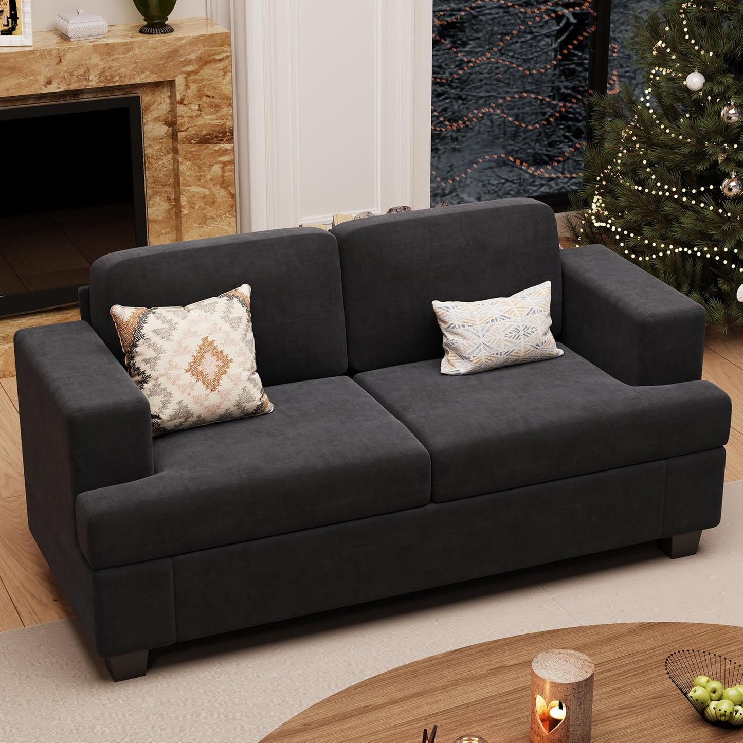YOUDENOVA Sofa, 63” Comfy Loveseat Sofa with Deep Seats, Couch for Living Room, Modern Sleeper Couch, Dark Grey Chenille