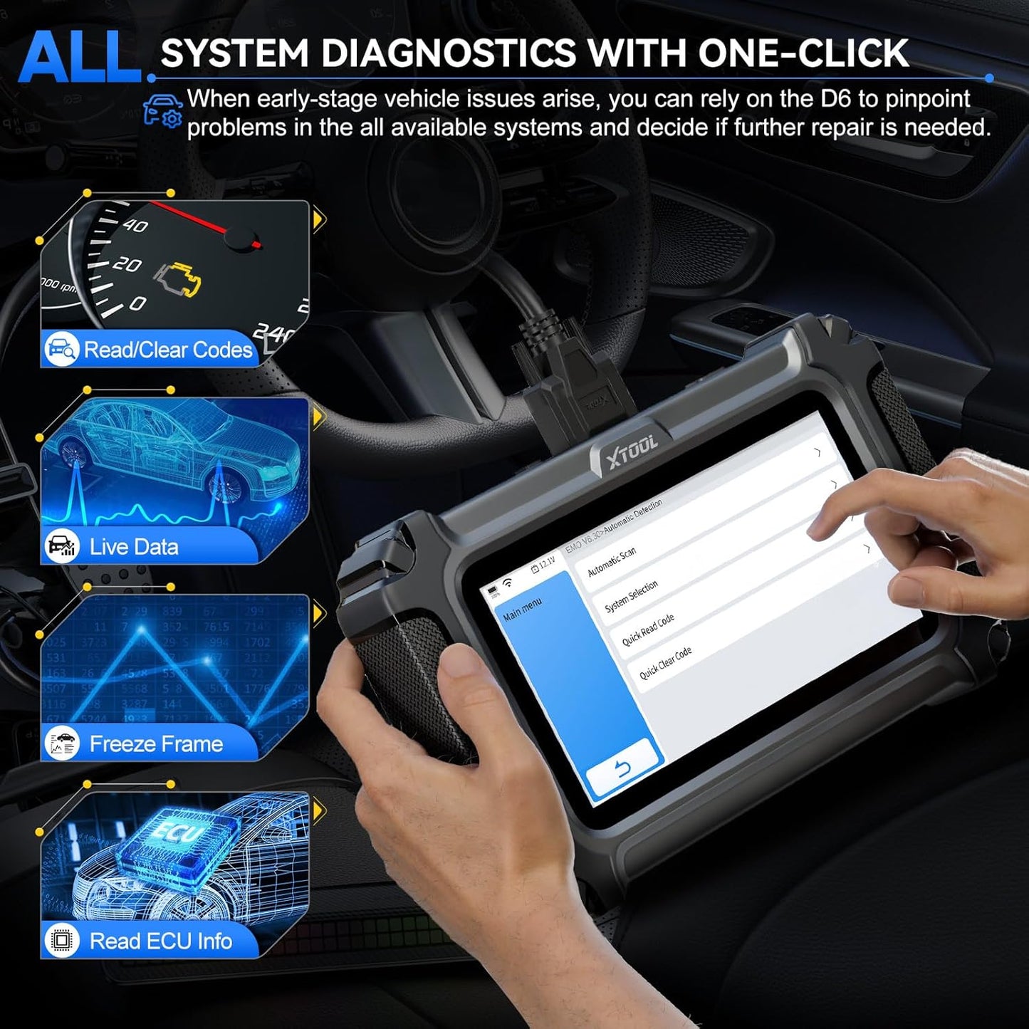 OBD2 Scanner Diagnostic Tool XTOOL D6: All System Scanner for Car with Free Updates, 15 Resets, Throttle Body Relearn, ABS Bleed, FCA AutoAuth & CAN FD, 2026 Upgrade Ver. of XTOOL D5/D5S