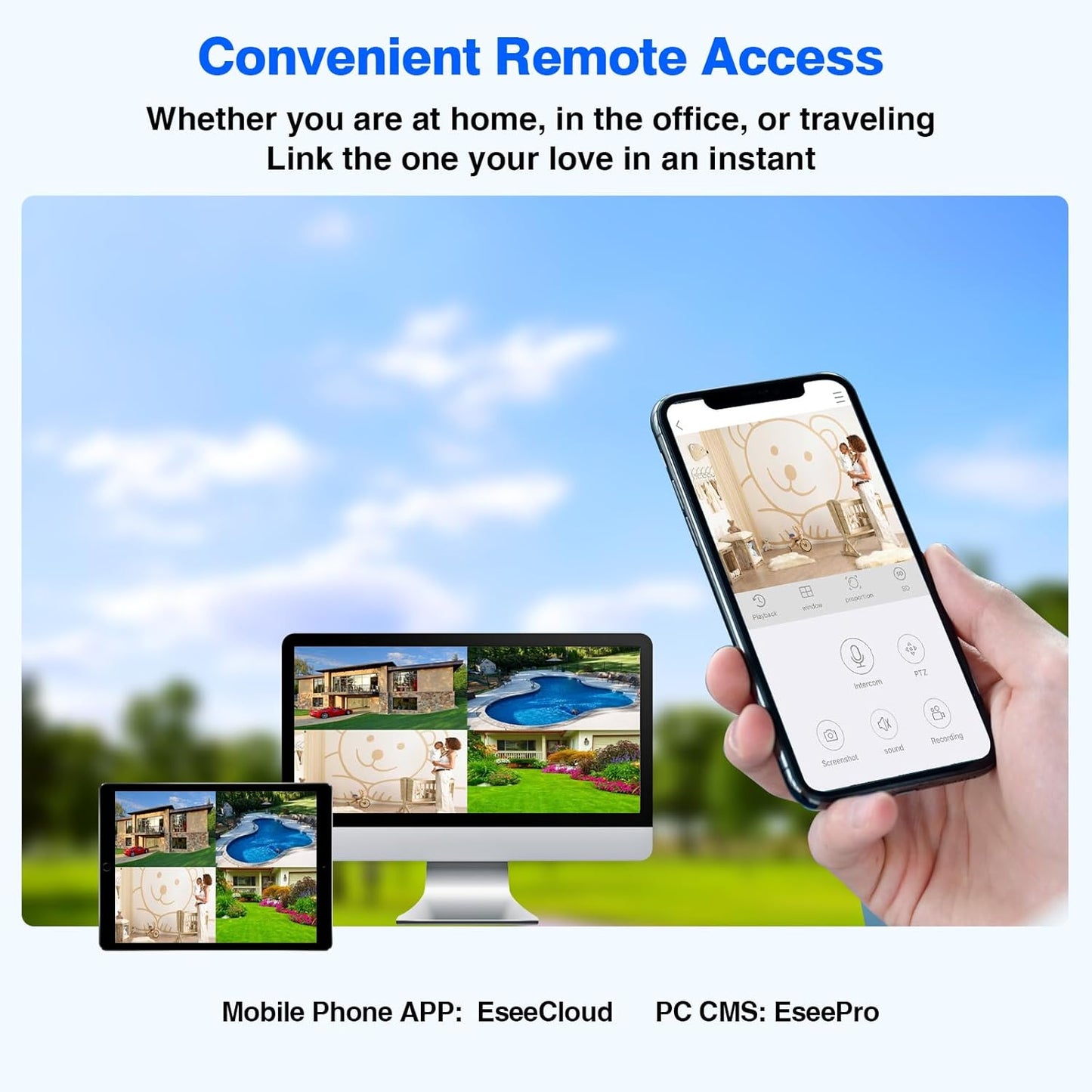 Wireless Security Camera System with 12" Monitor, Human Detection, Floodlight, Siren Alarm, 2-Way Audio, 4PCS 5MP Camera, Expandable 16CH NVR, Home Business Surveillance, 3TB HDD