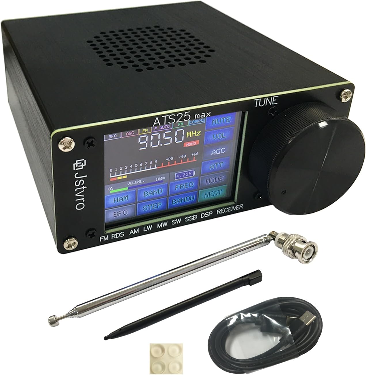 Upgraded ATS-25 Max All Full Bands SI4732 Receiver Portable 2.4 inch FM AM LSB USB LW SSB Shortwave Color Touching Screen Aluminum Alloy 3000Mah Battery Big Speaker Nice Sound