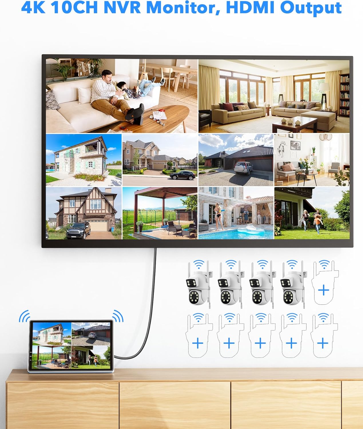 CAMCAMP Wireless Security Camera System with 10.1" Monitor, Dual Lens PTZ CCTV Camera Security System, 10CH Expandable 4K NVR,Auto Tracking, No Subscription for Outdoor Indoor, 5G & 2.4G WiFi