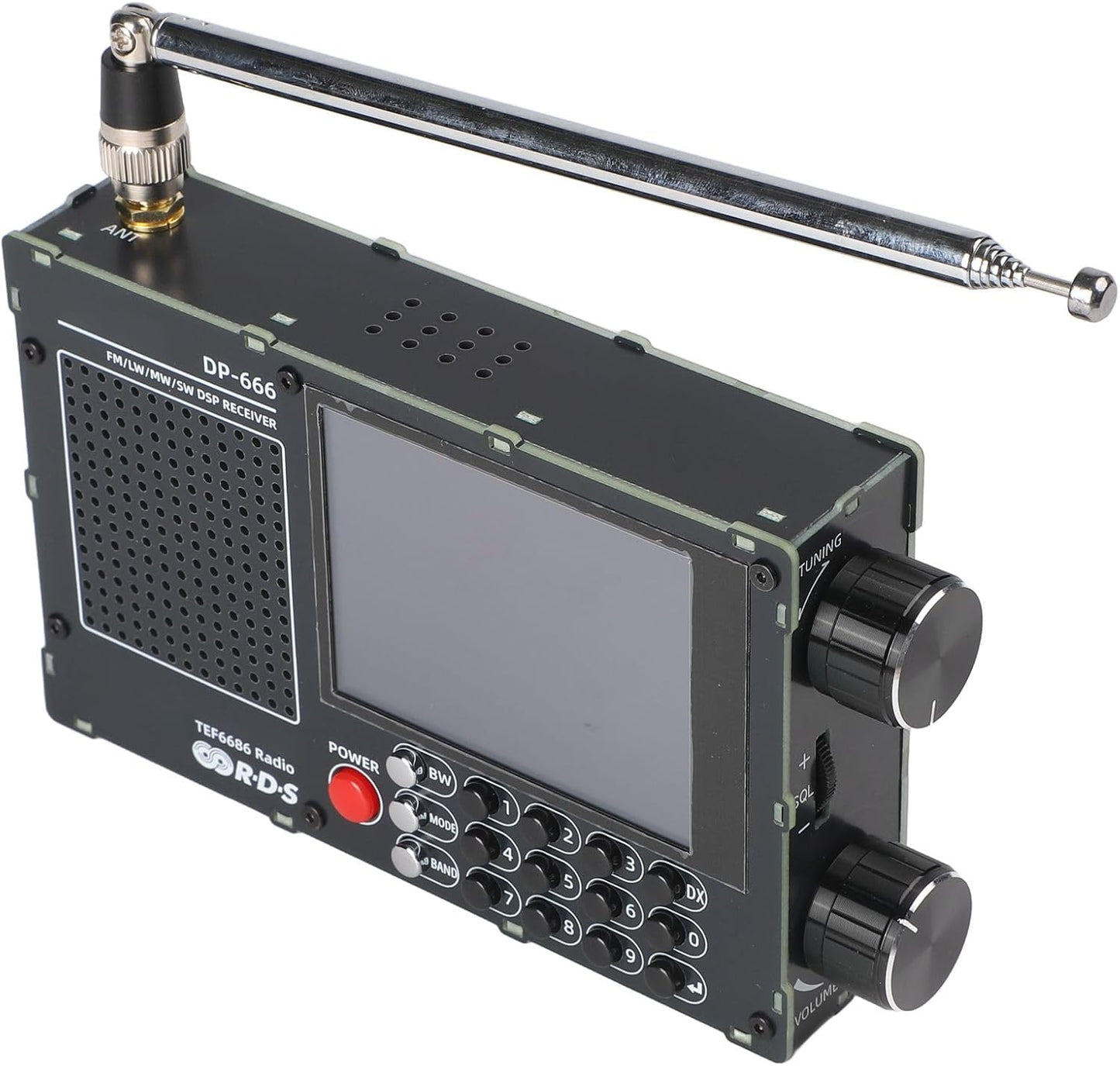 DP-666 TEF6686 Full Band Radio, FM AM Shortwave Radio RDS, 2.8 Inch Resistive Touch LCD Color Screen, Portable High Sensitivity Travel Radio(Black)