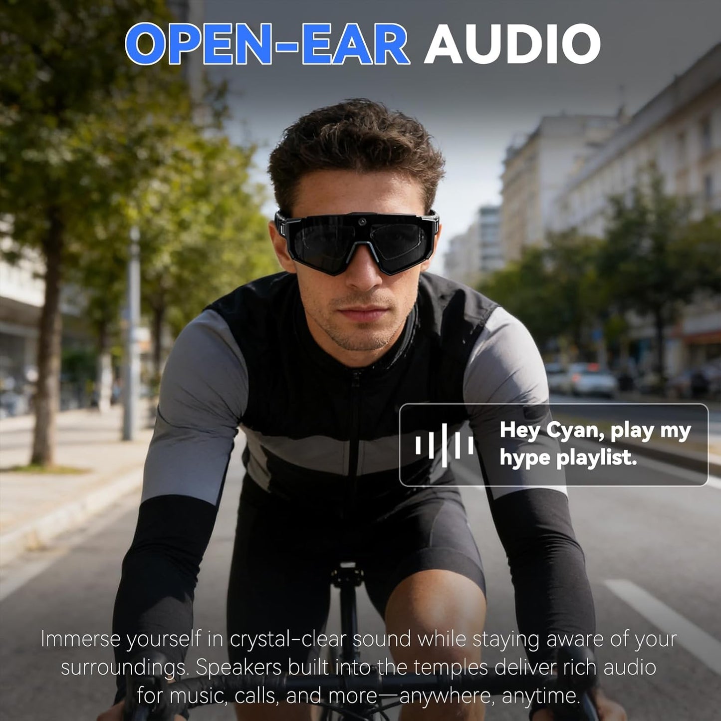 AI Smart Glasses with 32MP Camera, Video Recording Glasses with Voice Control, Built-in Microphone, AI Voice Assistant, UV Protection, for Cycling & Hiking