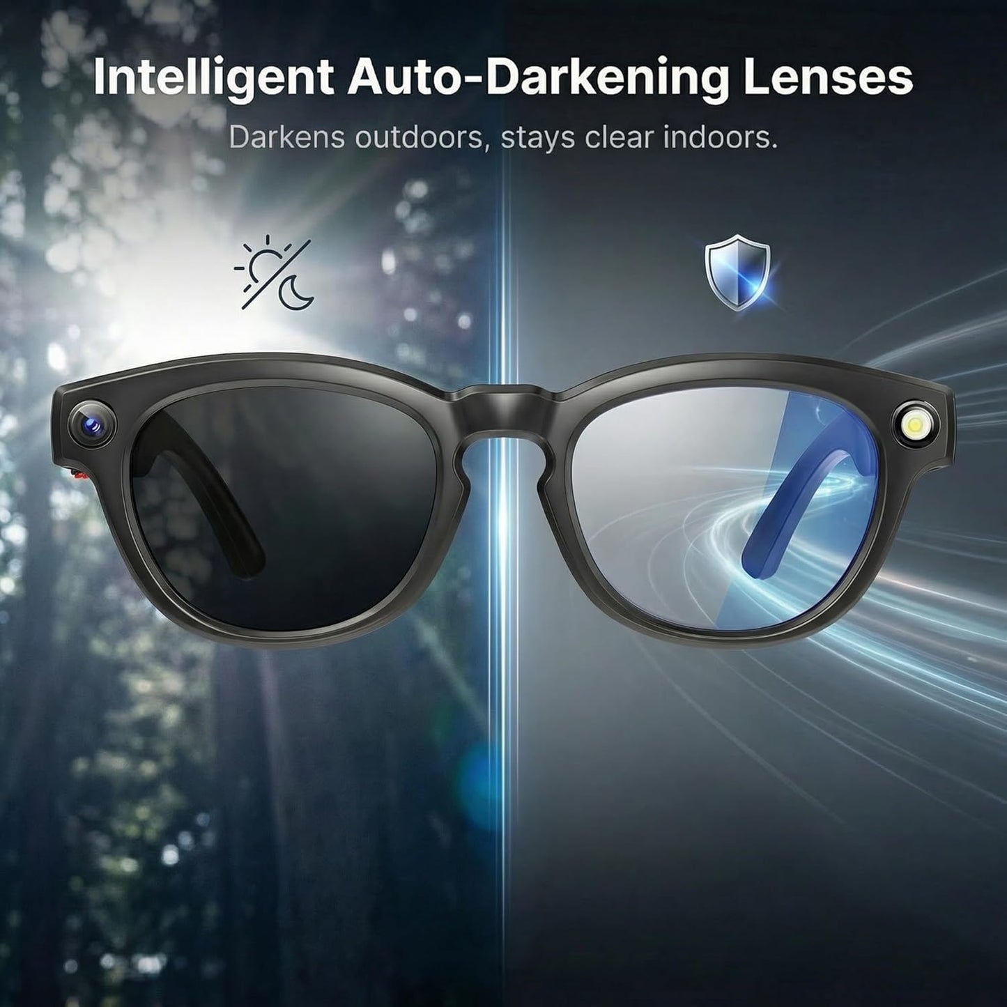 AI Smart Glasses with 8MP Camera, 1080P Video Recording Sunglasses with Audio, Real-Time Translation & Object Recognition, Bluetooth Smart Eyewear withVoice Assistant (Black)