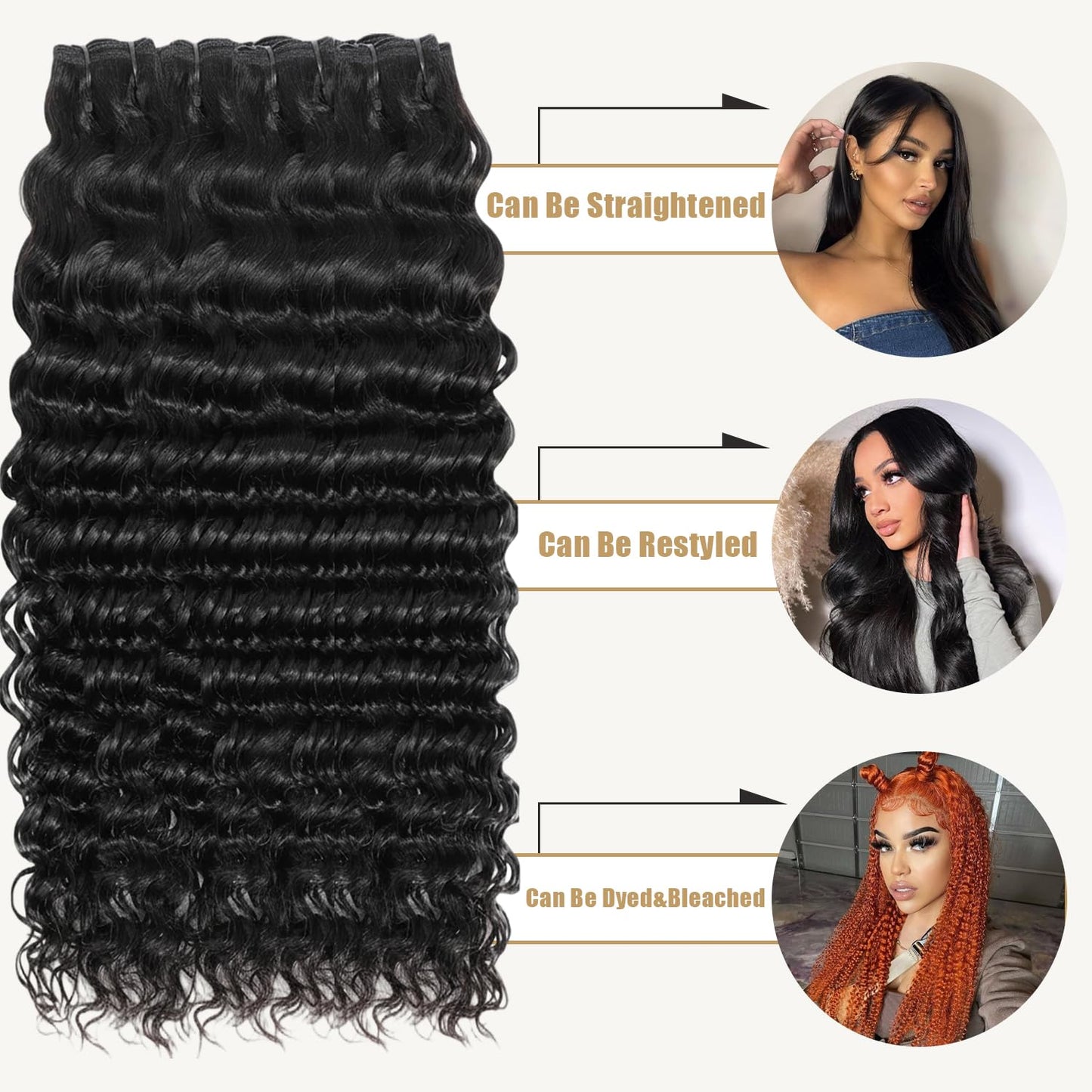 Raw Bundles Human Hair Deep Wave,15A Unprocessed Curly Bundles Human Hair,Keep Soft After Washing,Can Re-Styled With Heat,No Tangle No Shedding,Triple Lifespan 3X(18 20 22 Inches)
