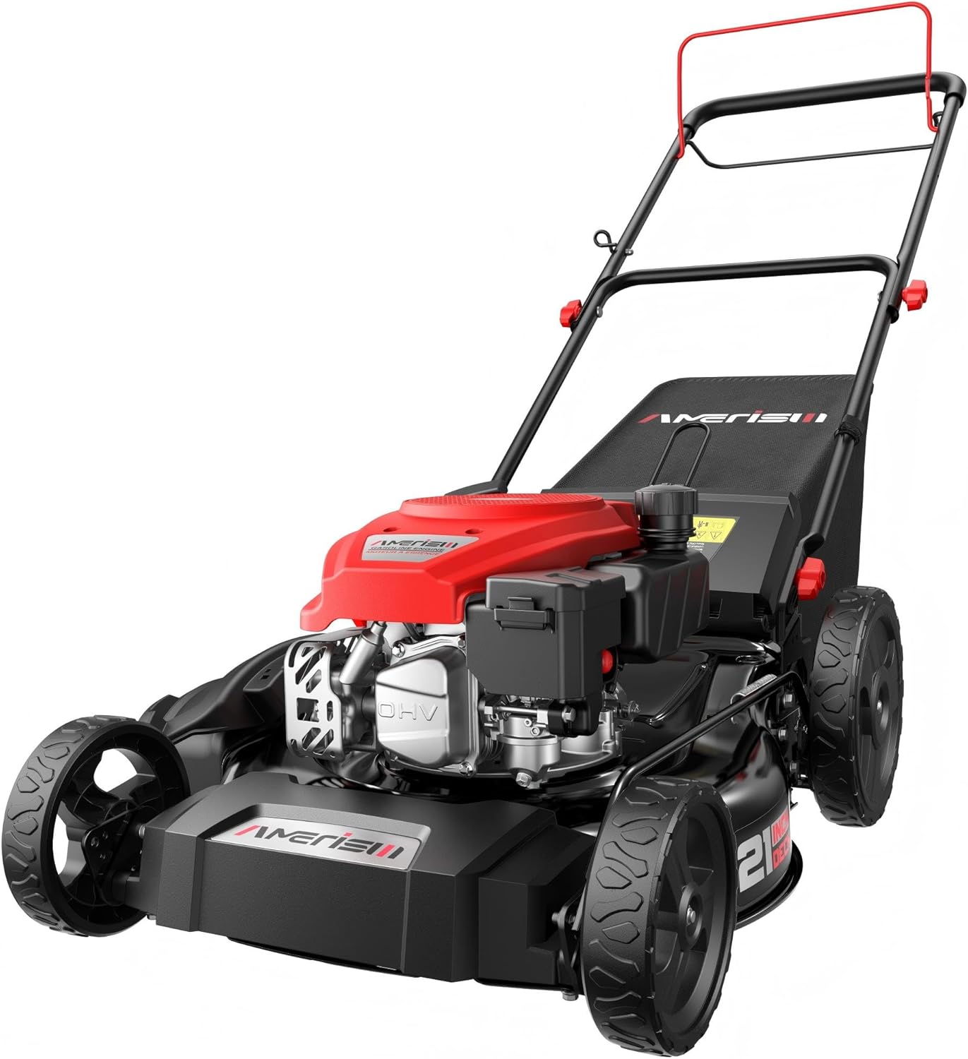 21" Gas Push Lawn Mower, Rugged Steel Deck, 3-in-1 Versatile Mower, 144cc OHV Engine, 6-Level Height Adjustment, Large Grass Collector, Easy Maneuverability for Home & Garden