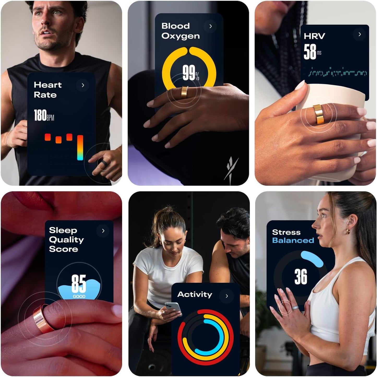 Reebok Smart Ring for Women or Men - Shiny Gold, Size 10 Fitness Ring - The Next Generation of Wearable Technology - Fitness and Sleep Tracker - Monitors Wellbeing and Recovery