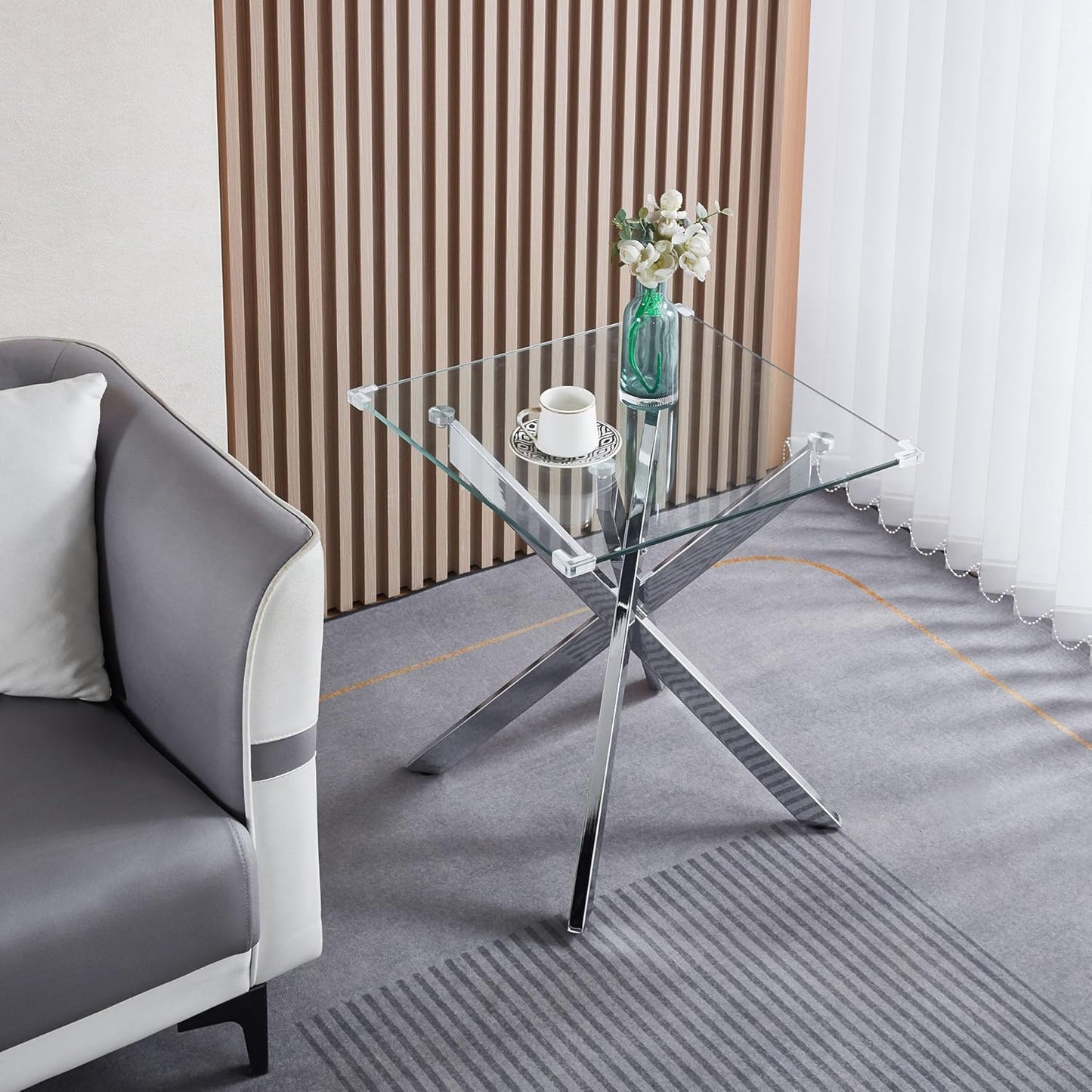 3 Pieces Living Room Table Set, 47" Glass Coffee Table and 2 End Table, Glass Coffee Table Set with Tempered Glass Tabletop and Metal Legs, for Living Room, Leisure, Apartment