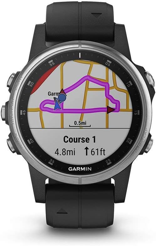 Garmin fēnix 5 Plus, Premium Multisport GPS Smartwatch, features Color Topo Maps, Heart Rate Monitoring, Music and Pay, Black/Silver (Renewed)