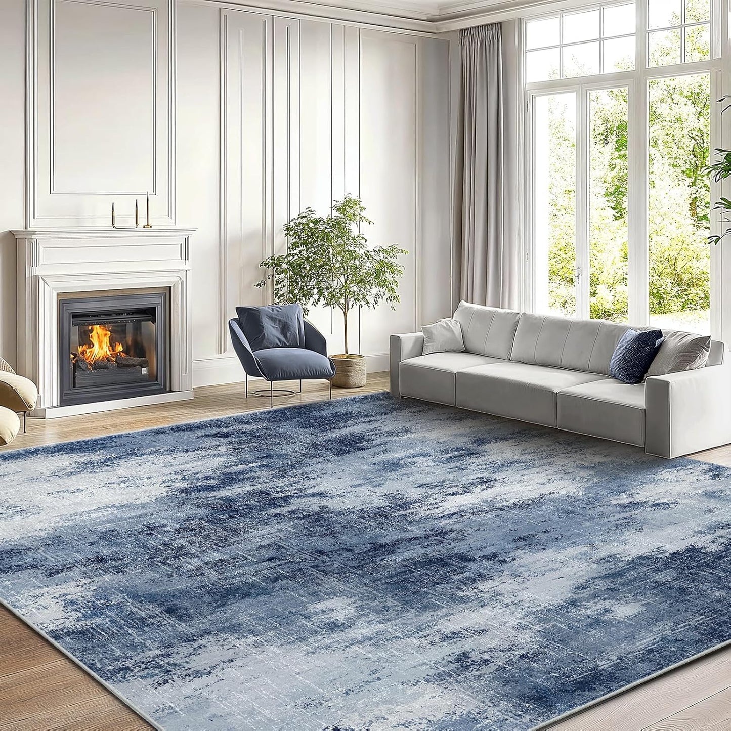AMADA HOMEFURNISHING 9x12 Area Rugs for Living Room, Modern Large Area Rugs with Non-Slip Backing & Low Pile, Neutral Soft Washable Rug for Nursery, Bedroom, Dinning Room, Playroom, Dark Blue