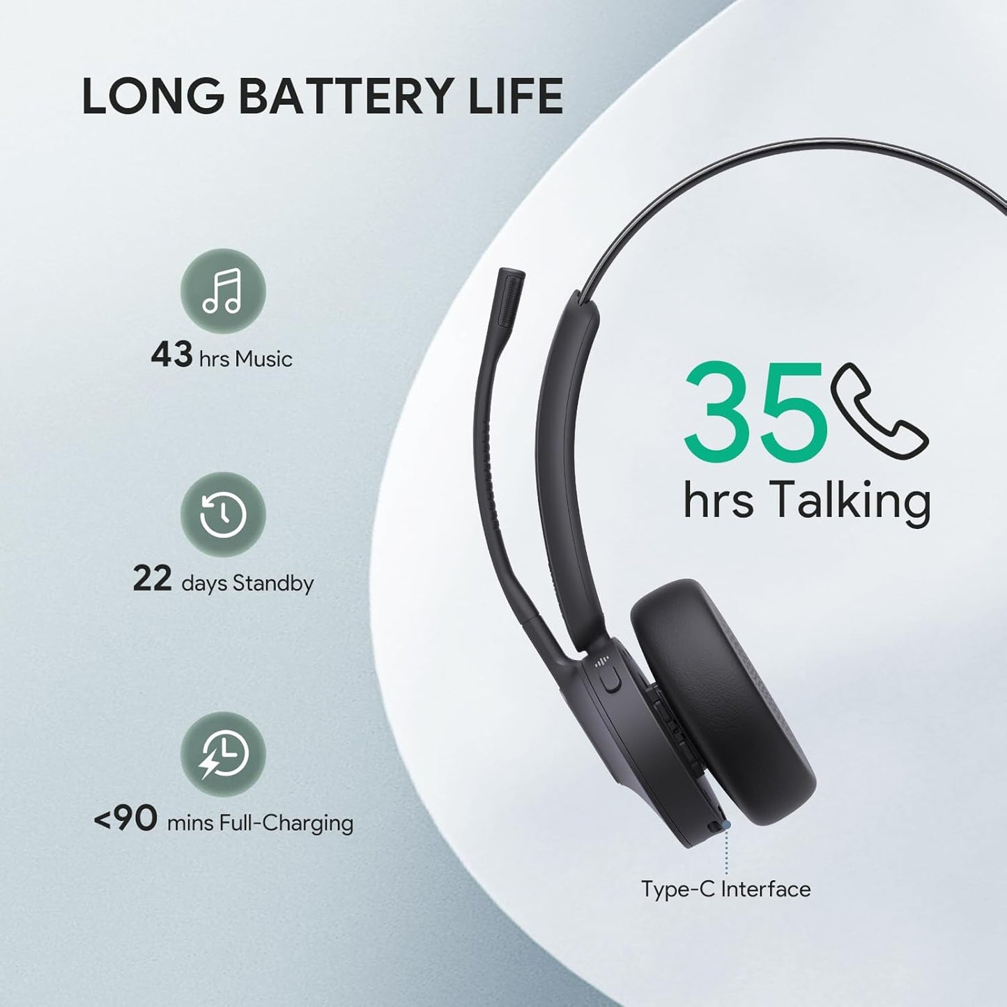 Yealink BH70 Mono Wireless Bluetooth Headset with Microphone for Work, up to 35h Talking, Native Bluetooth via Microsoft Teams Certified, Compatible with Cisco Webex & Jabber, Zoom, Google Meeting