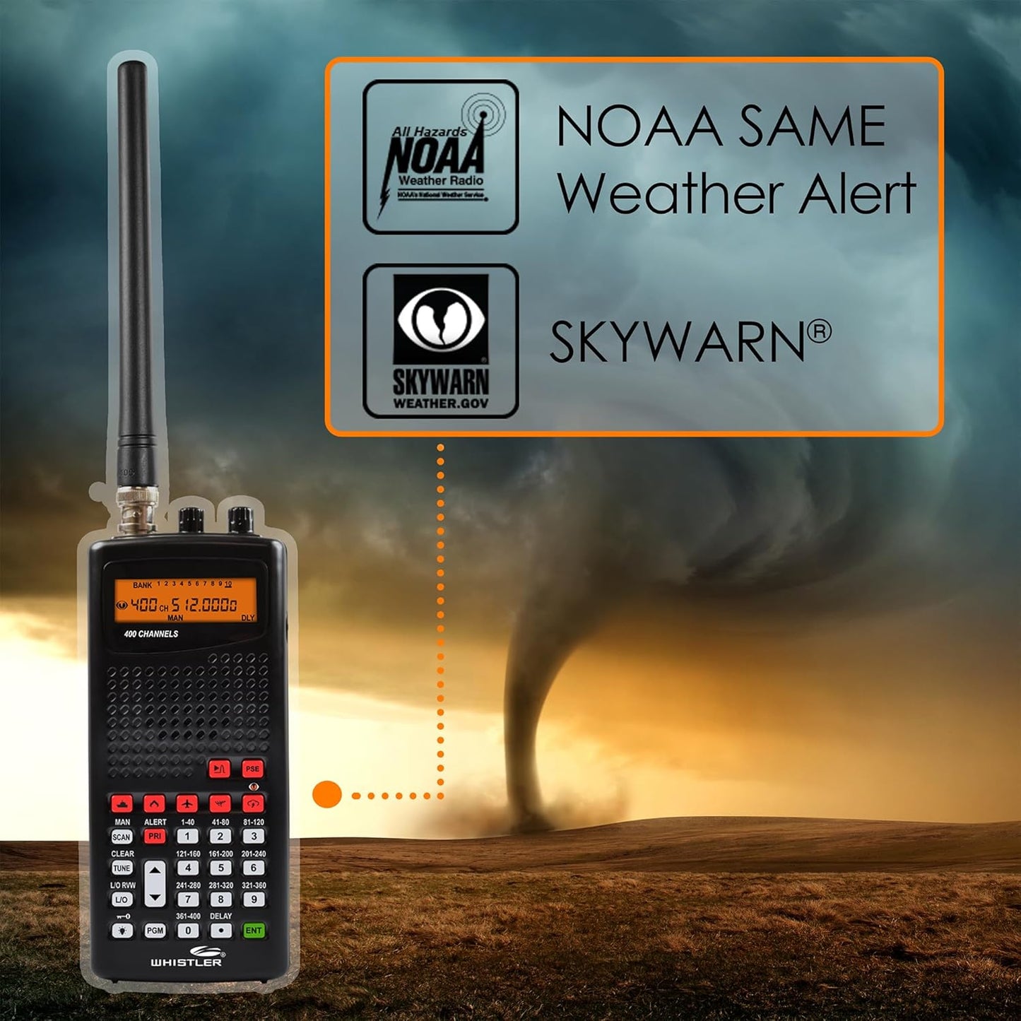 Whistler WS1010 Analog Handheld Scanner – 400 Channels, Skywarn, Same Weather Alerts, Spectrum Sweeper, PC Programmable, Service Banks for Police, Fire, Marine, Air & Ham – Black