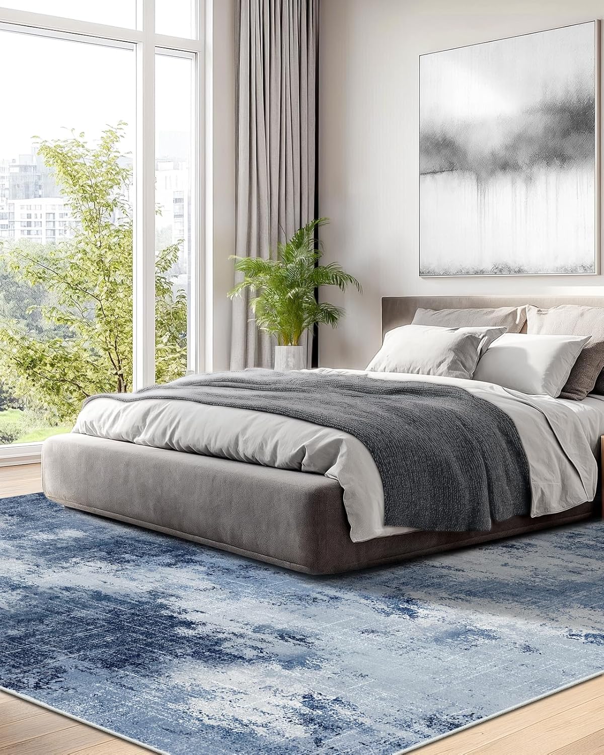 AMADA HOMEFURNISHING 9x12 Area Rugs for Living Room, Modern Large Area Rugs with Non-Slip Backing & Low Pile, Neutral Soft Washable Rug for Nursery, Bedroom, Dinning Room, Playroom, Dark Blue