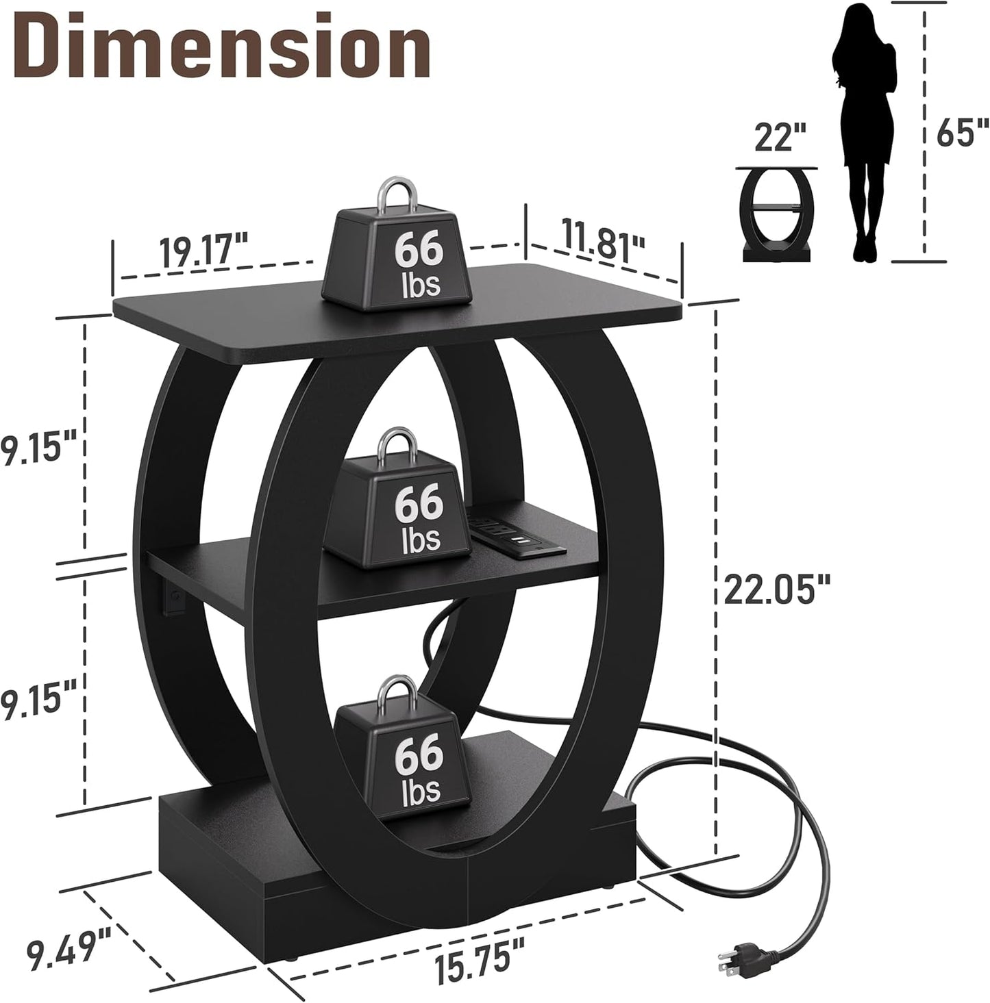 End Table Set of 2 with Charging Station, Black Side Table with USB Ports and Outlets for Living Room, Wood Nightstand with Large Storage Shelf for Bedroom Sofa Couch, Bedside Table Night Stands