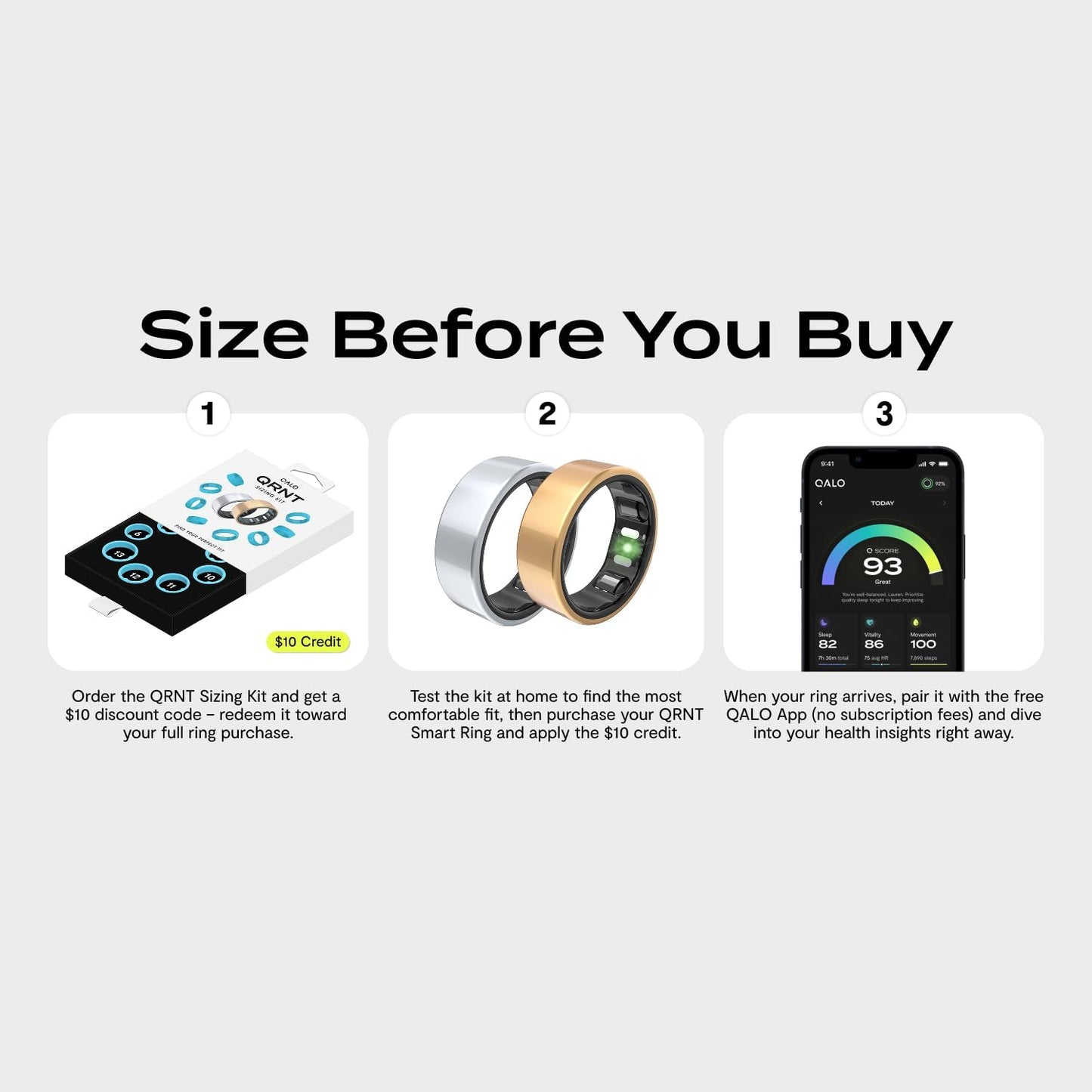 QALO QRNT Slim Smart Ring – Snug Fit – Size Up – Water-Resistant Titanium Fitness Tracker, Tracking for Sleep, Steps, HRV, Women's Health, No Subscription Fee, iOS & Android Compatible (Gold, 11)