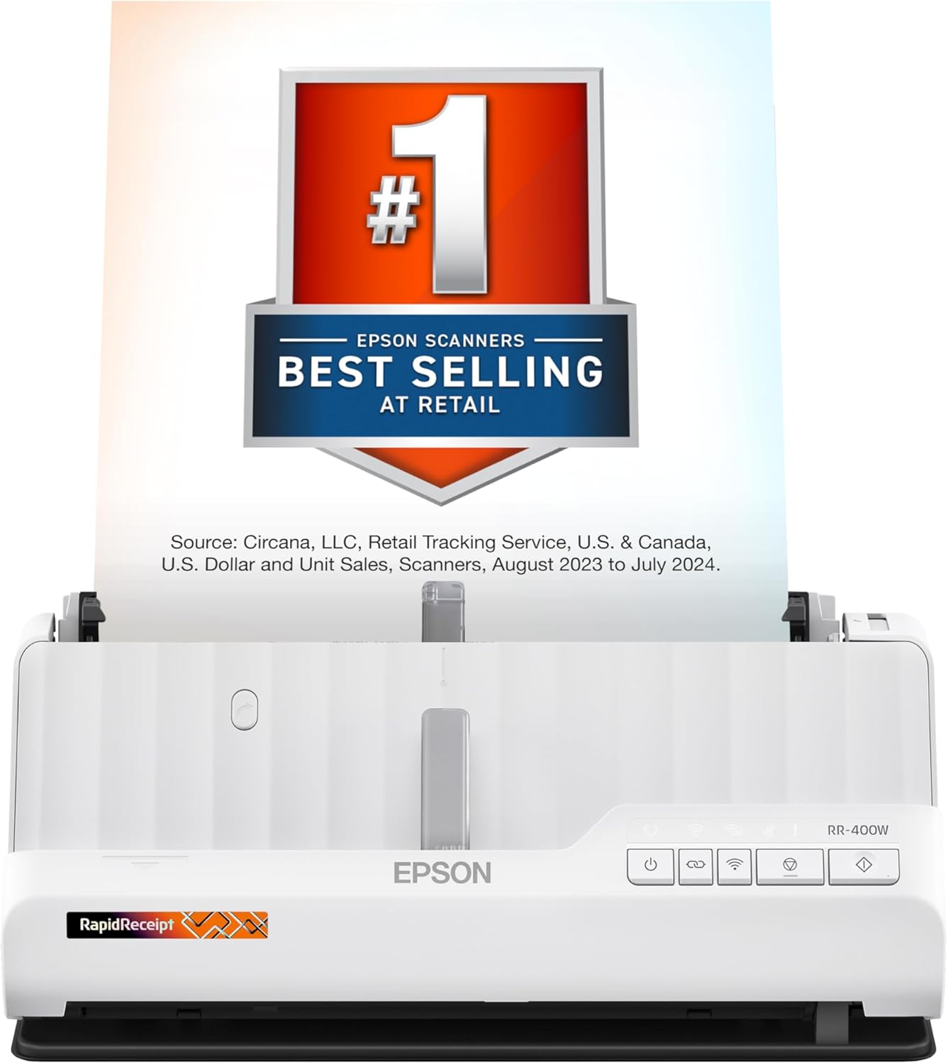 Epson RapidReceipt RR-400W Wireless Compact Desktop Color 2-Sided Document & Tax Receipt Scanner with ScanSmart AI PRO Data Management Software & 20-Page Auto Doc Feeder