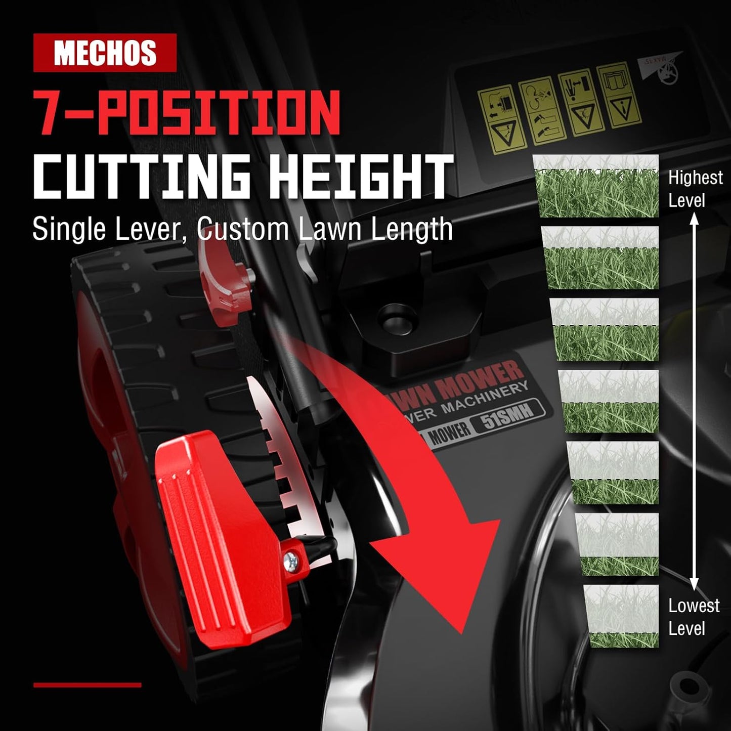 MECHOS 21 Inch 201cc 4-Cycle Engine 3-Position Cutting Height Adjustment 3-in-1 Gas Walk Behind Self Propelled Lawn Mower, Black