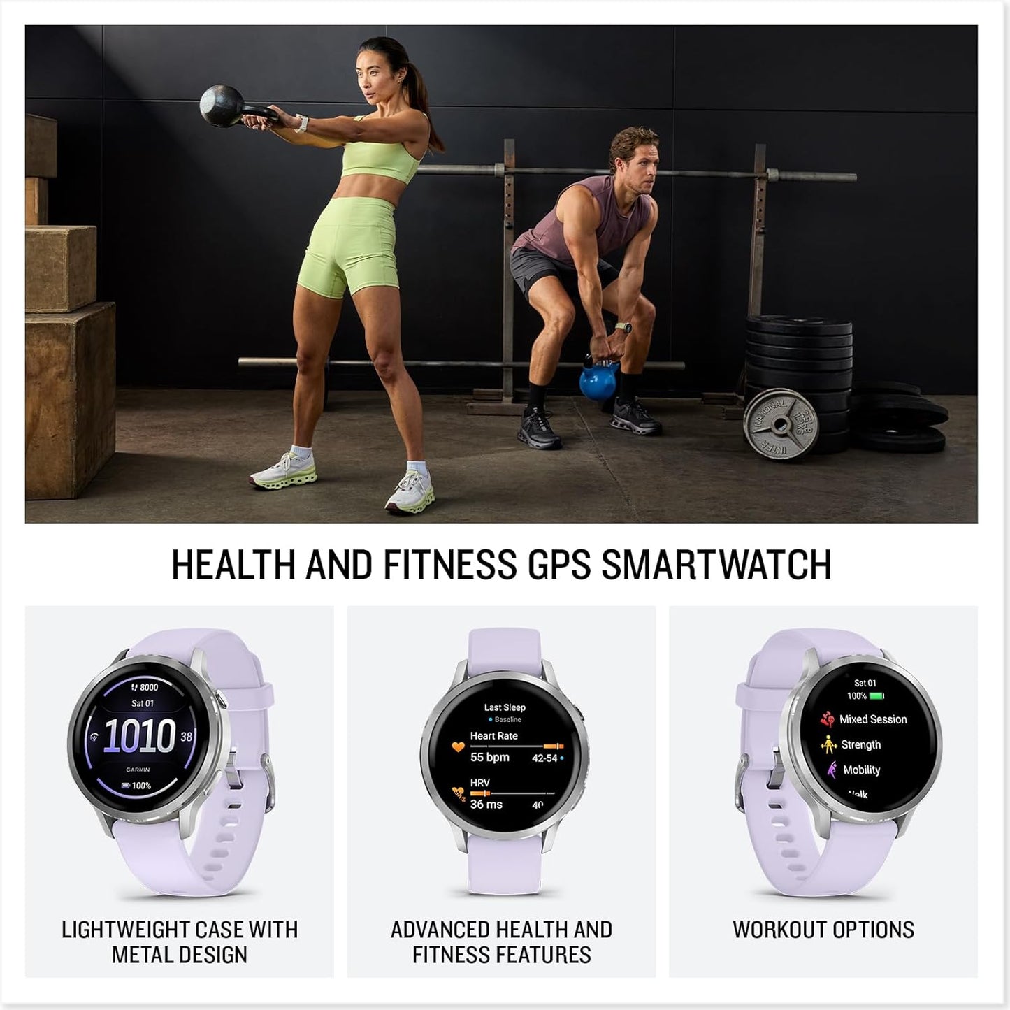 Garmin Venu 4, 41mm, Advanced Fitness Tracker GPS Smartwatch, 1.2" AMOLED Display, Built-in Flashlight, 10 Days of Battery Life, Silver with Periwinkle Silicone Band (Watch Bundle)