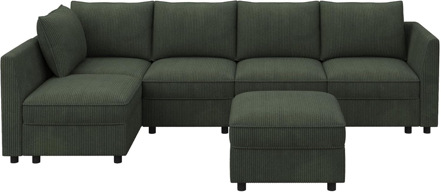 HONBAY Modular Sectional Sleeper Sofa Green Couch L Shaped Sectional Sofa with Storage, Convertible Couches for Living Room - Green