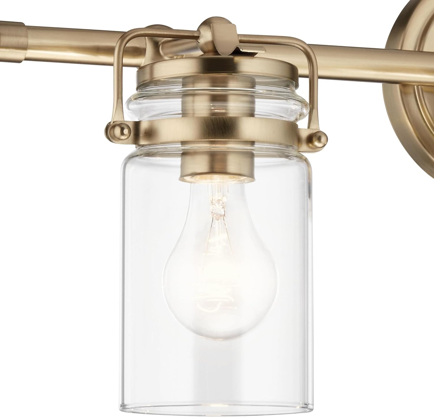 Kichler Brinley 24" 3-Light Bathroom Vanity Light Fixture with Clear Glass in Champagne Bronze, Modern Farmhouse Mason Jar Style for Mirror Lighting (24" W x 10.25" H), 45689CPZ