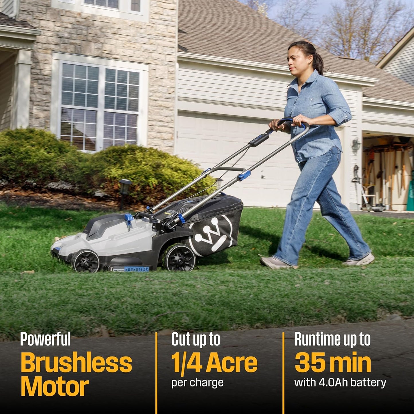 Westinghouse 40V 18 Inch Brushless Cordless (Push) Lawn Mower, 6 Height Positions, 2 4.0Ah Batteries and Charger Included