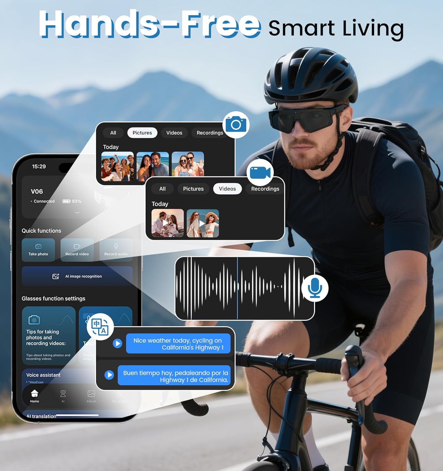 AI Smart Glasses with Camera 8MP,1200P HD Video Recording Camera Glasses for Men,Women, Polarized Sports Running Sunglasses with Bluetooth Call ,Dual Mic Noise Canceling,ChatGPT for Cycling Hiking
