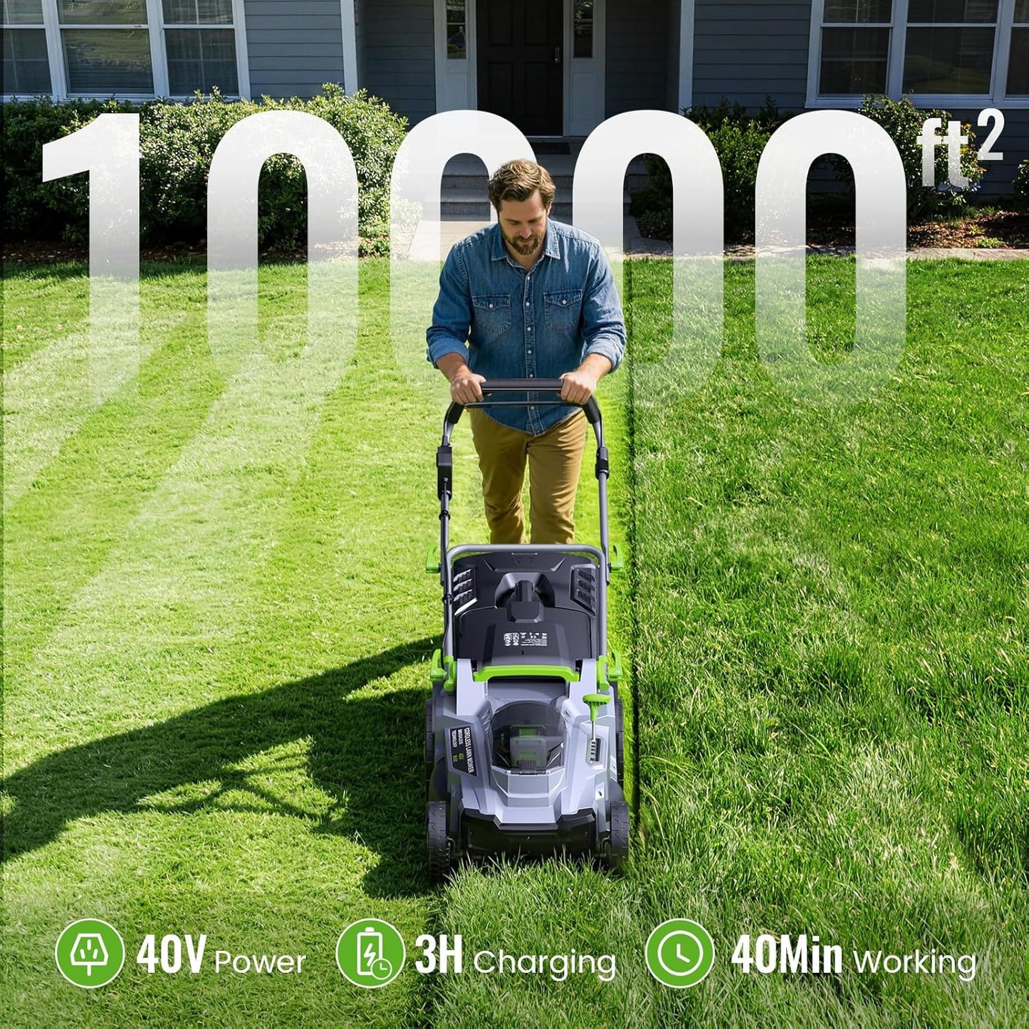40V Cordless Lawn Mower, 17" Walk Behind Electric 4.0 Ah Battery Powered Lawnmower, with 50L Grass Bag, Brushless Motor, 6 Adjustable Cutting Heights, for Garden/Patio/Yark/Lawn