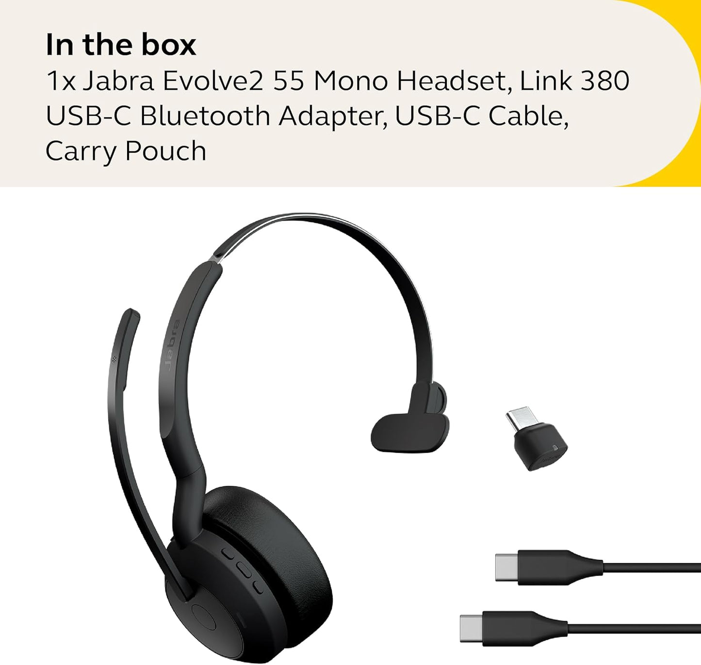 Jabra Evolve2 55 Mono Wireless Headset - Features AirComfort Technology, Noise-Cancelling Mics & Active Noise Cancellation - Works with UC Platforms Such as Zoom & Google Meet - Black
