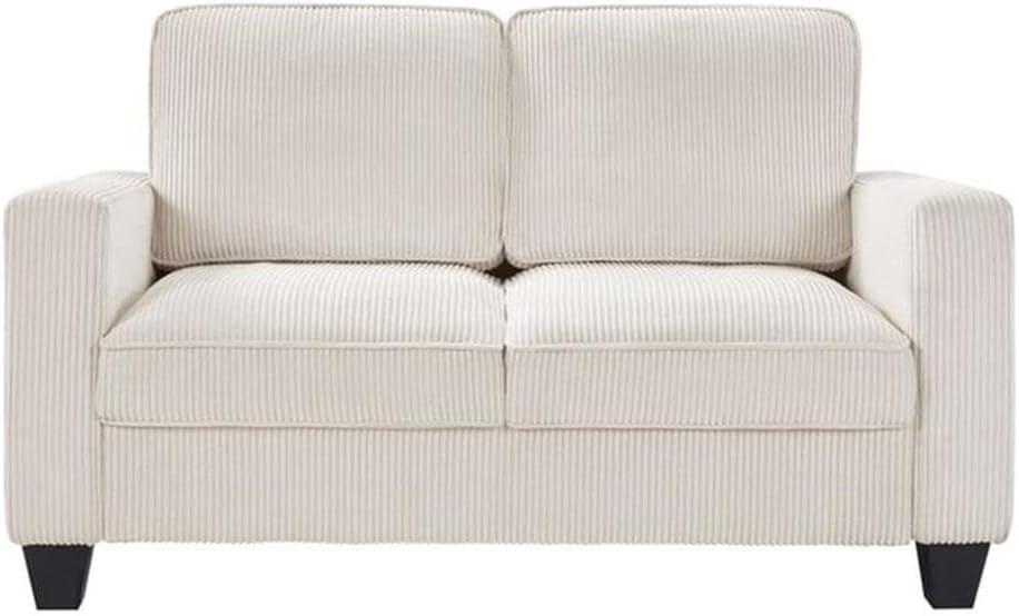 BOWERY HILL Transitional Set of 2 Corduroy Fabric Beige Sofa and Loveseat with Built-in USB Charging Port and Functional Side Pockets