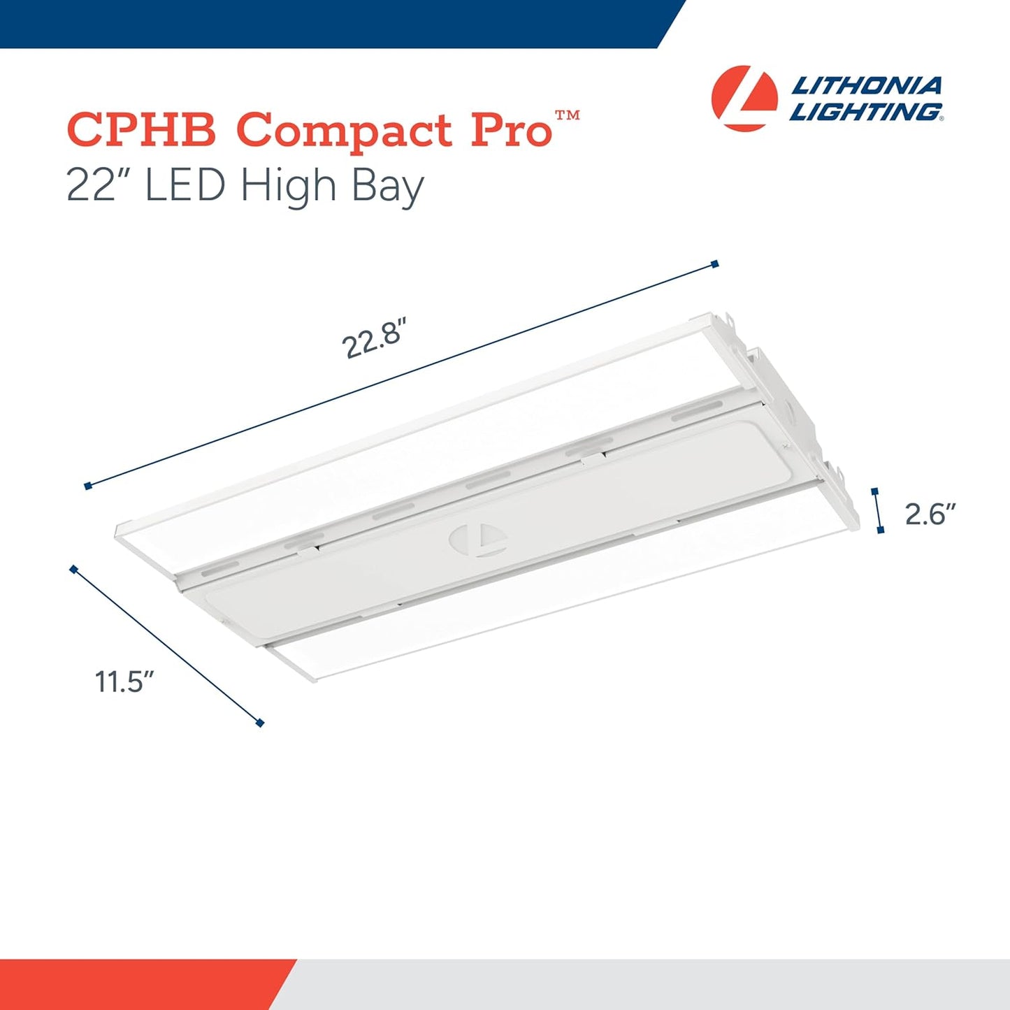 Lithonia Lighting Compact Pro LED High Bay Light, 24,000 Lumens, 5000K Daylight, Dimmable, 120–277V (CPHB 24LM 50K)