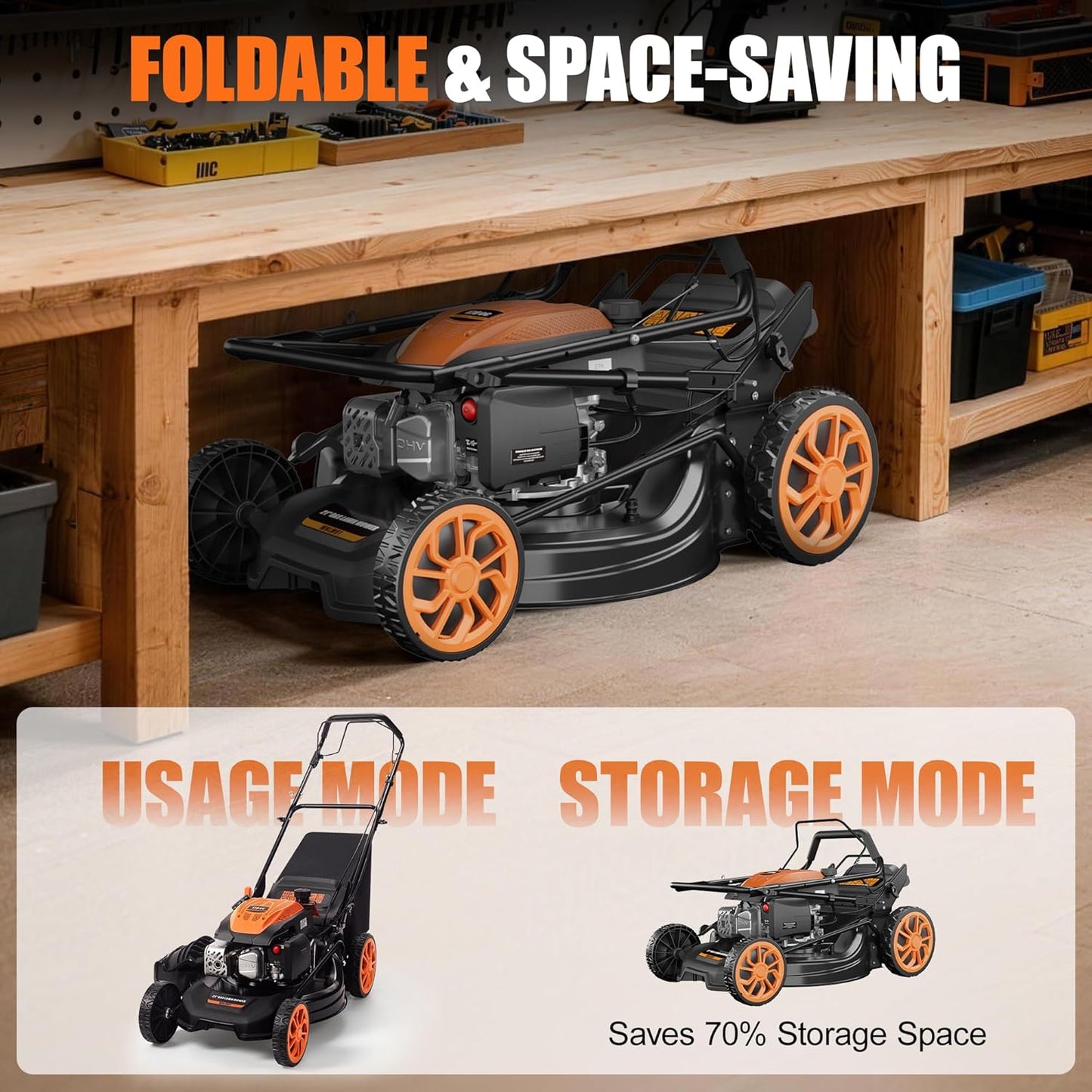 21" Self-Propelled Gas Lawn Mower – 170CC 4-Stroke Engine, 7 Cutting Heights, 3-in-1 Mulch/Bag/Discharge, 1.9-Bushel Large Grass Collector, EPA Compliant