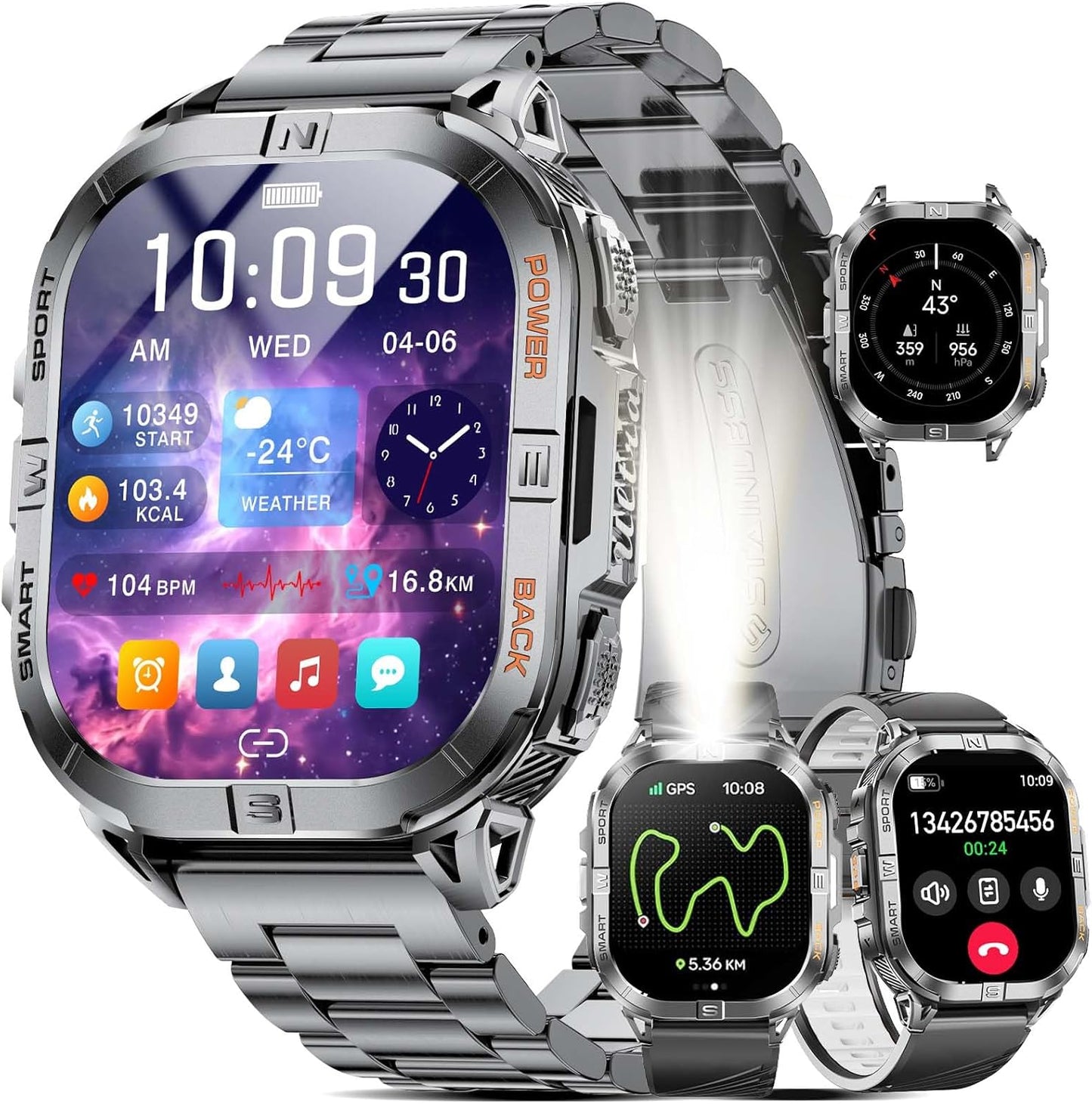 LIGE GPS Sports Smart Watch for Men, 2.13'' AMOLED Smartwatches, 170+ Sport Modes/LED Flashlight/Compass, IP68 Waterproof Step Tracker Watch, Sleep/Pedometer Smart Watches for Android iOS (Black)