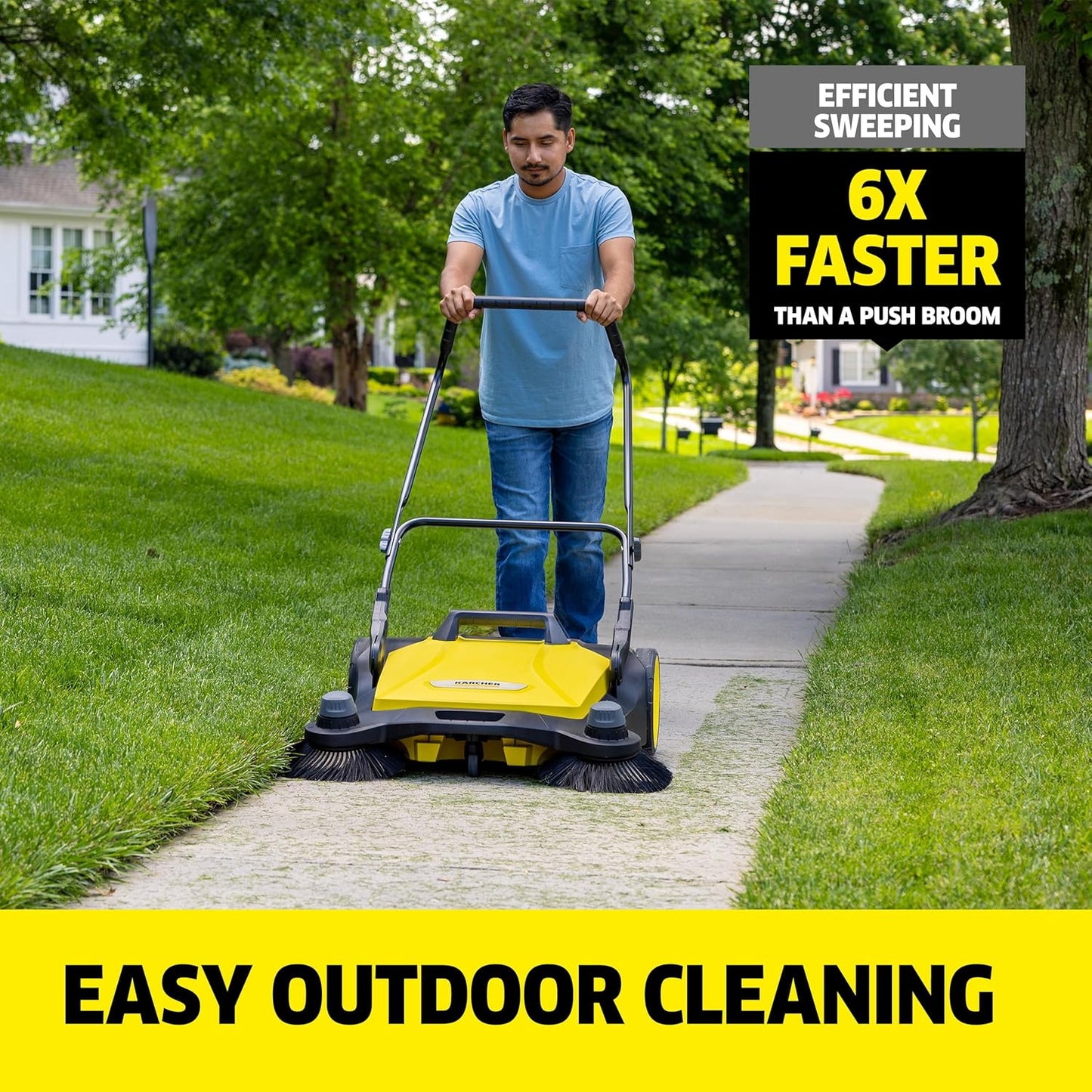 Kärcher Walk-Behind Outdoor Push Sweeper S 6 Twin for Workshops, Warehouses or Garages - 6X Faster Than a Push Broom, 10 Gallon Capacity, 33.9" Sweeping Width