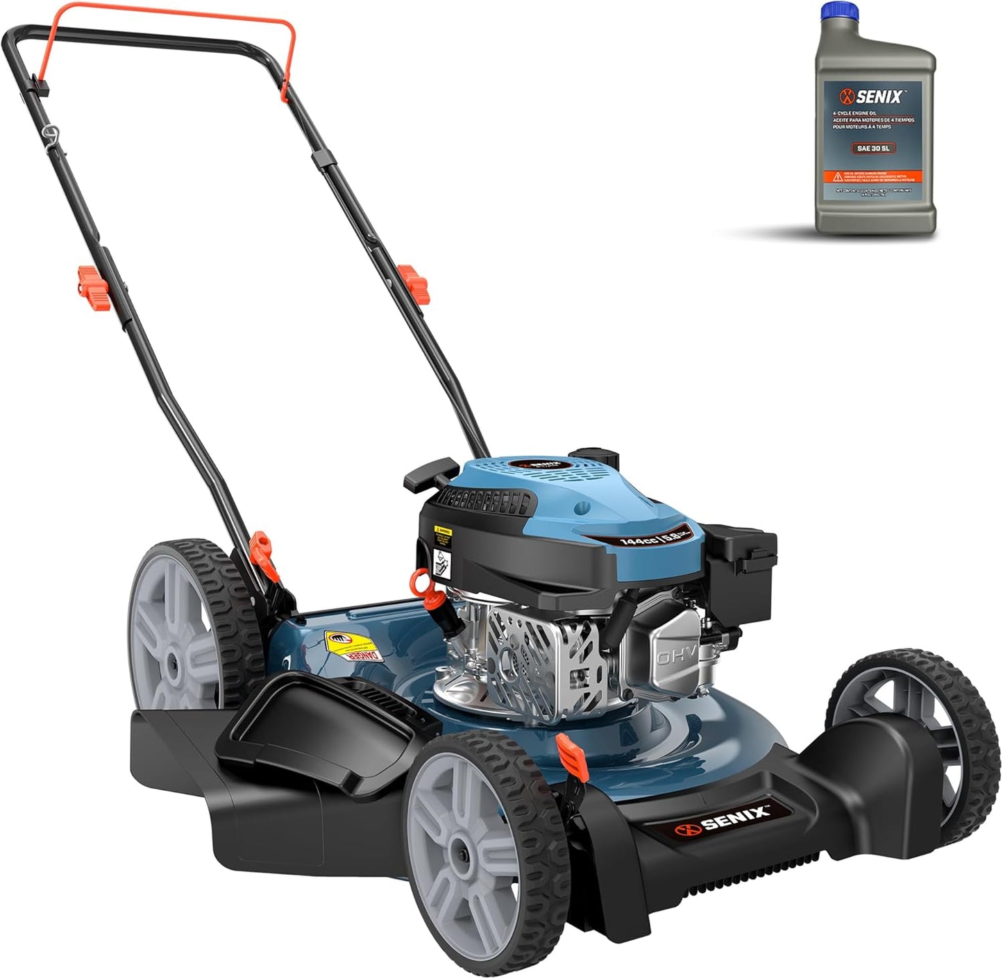 SENIX 21-Inch Gas Lawn Mower, 144cc 4-Cycle Engine, 2-in-1 Mulching & Side Discharge, 6-Position Height Adjustment, Push Walk-Behind Mower for Residential Yard & Garden