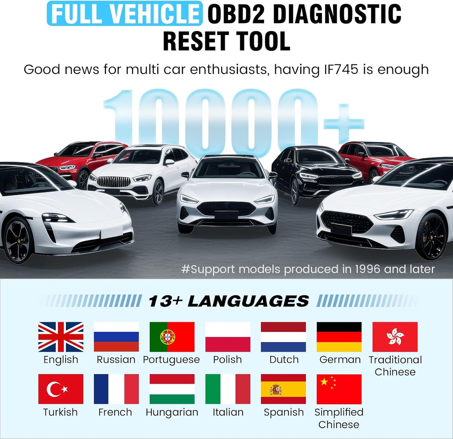 2026 BOSSCOMM IF745 OBD2 Scanner, All Systems Car Code Reader Scan Tool with 6 Resets, ABS Bleeding/Oil/EPB/SAS/Throttle/Battery, Scanner Diagnostic Tool for Vehicles, Lifetime Free Update, Auto VIN