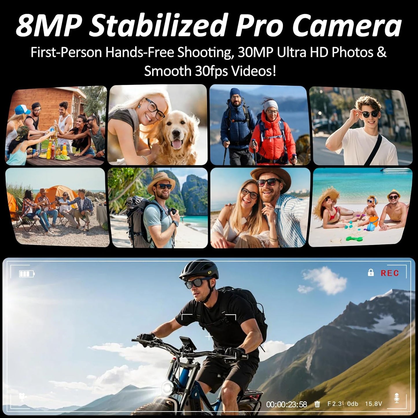 AI Smart Glasses, 8MP HD Camera Glasses With AI Assistant and 3600mAh Charging Case, Translation Glasses with 164 Languages and Color-Change Lens, Music & Hands-Free Calls, UV & Blue Light Protection