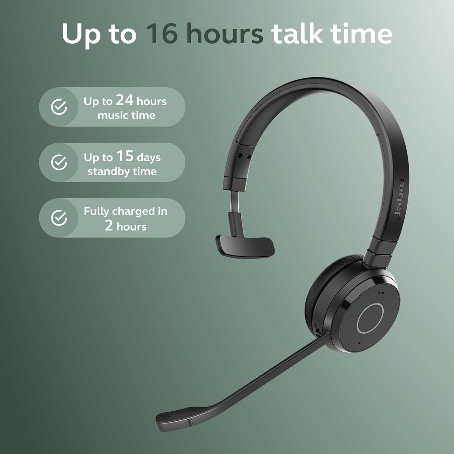 Jabra Evolve 65 TE (Third Edition) Wireless Single-Ear Headphones - Noise-Canceling Mic, 16 hrs Battery Life, Dual Connectivity, Works with All UC Platforms Like Zoom & Google Meet, Black