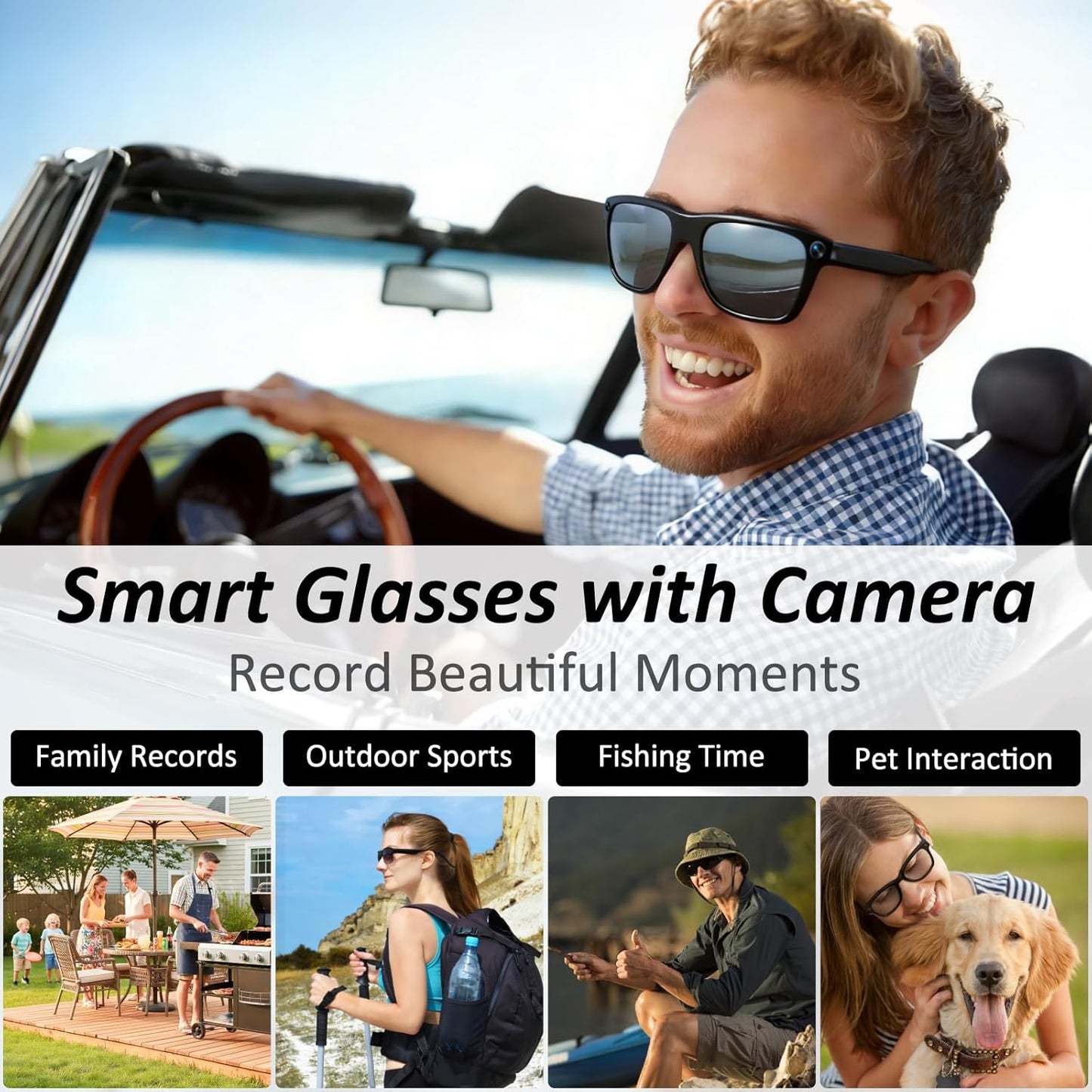AI Smart Glasses, 8MP HD Camera Glasses With AI Assistant and 3600mAh Charging Case, Translation Glasses with 164 Languages and Color-Change Lens, Music & Hands-Free Calls, UV & Blue Light Protection
