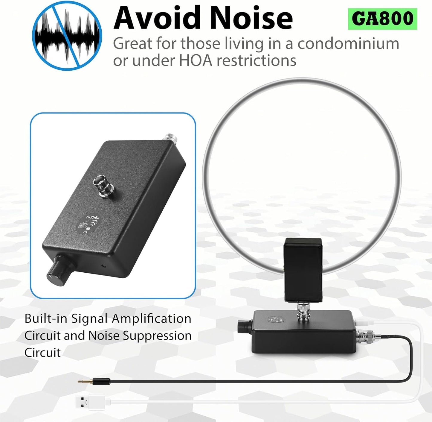 GA800 Loop Antenna, GOOZEEZOO Active Shortwave Radio Antenna with BNC Cable 10KHz-159MHz HF LW MW SW FM Air V Band Portable Receiving Antenna for Ham Radio(Free of Tuning)