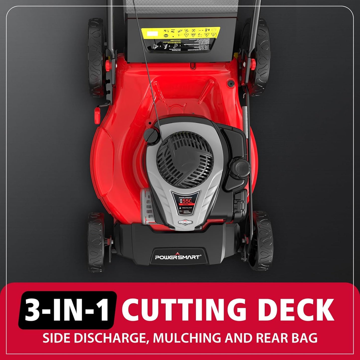 PowerSmart 21-Inch 3-in-1 Gas Self-Propelled Lawn Mower,140CC OHV Engine,Bagging/Mulching/Rear Discharging, 6 Cutting Heights, Durable Steel Deck, Rear-Wheel Drive, for Garden, Yard