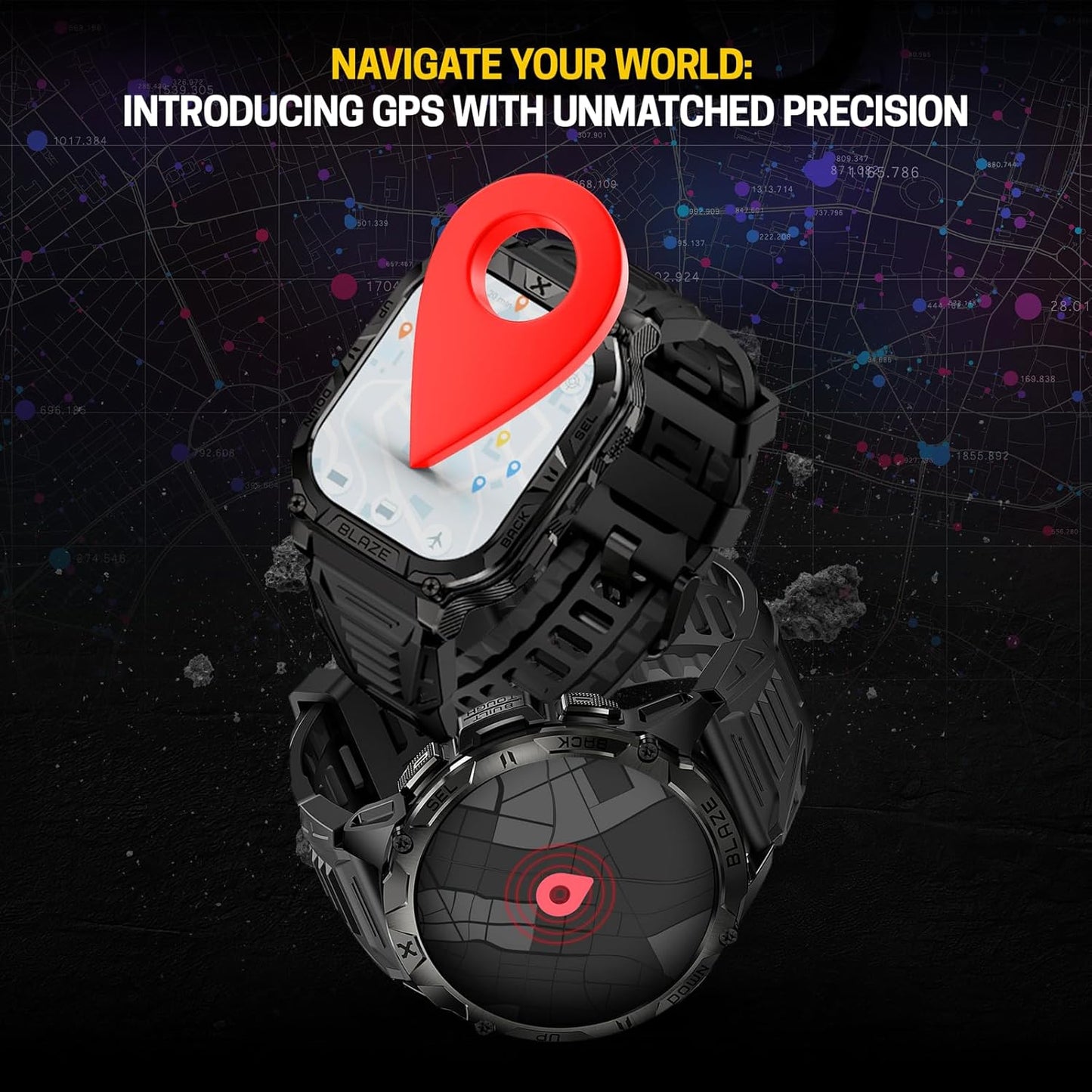 CARBINOX Blaze Smart Watch with GPS – Rugged Fitness Trackers, IP69K Waterproof, 170+ Sports Modes, Gorilla Glass, Make/Receive Calls, Android & iOS Compatible