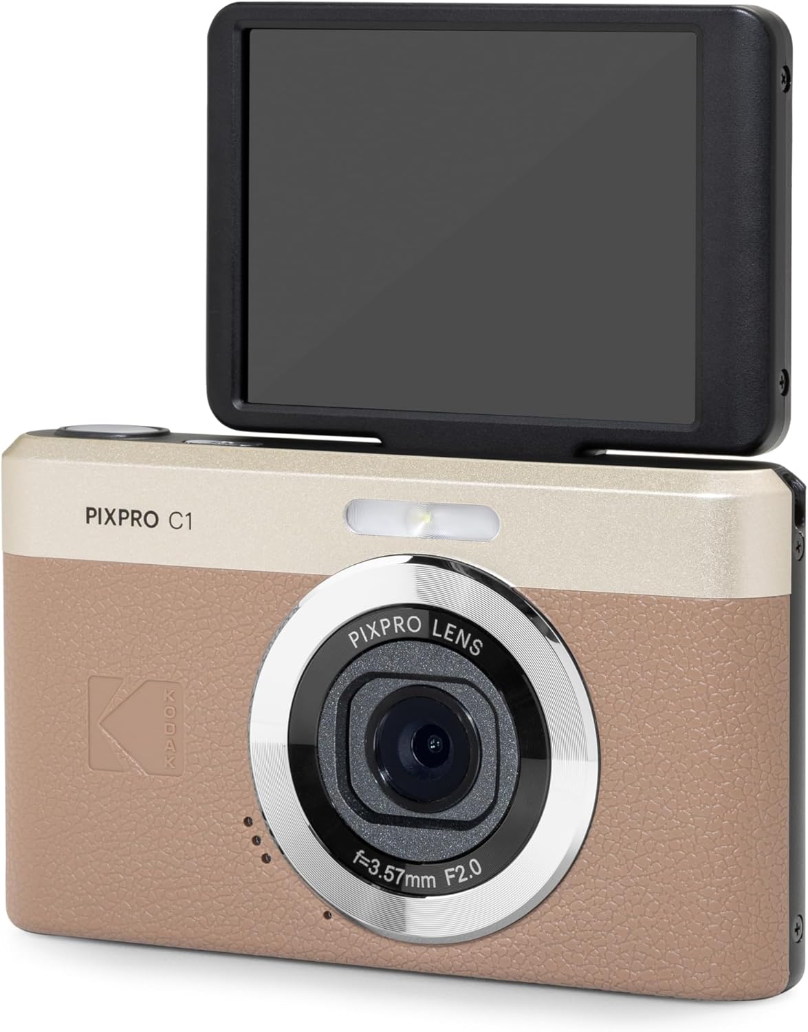 Kodak PIXPRO C1 Digital Camera, 13MP Compact Point & Shoot with 4X Optical Zoom, 180 Degree Flip Screen, 1080p HD Video, Brown