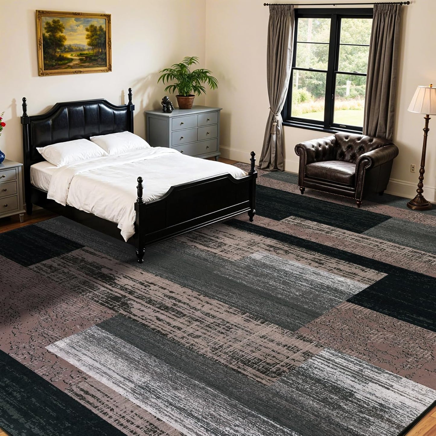LIANLAM 8x10 Washable Area Rugs for Living Room and Bedroom, Checkered Pattern Non-Slip Carpet, Stain Resistant Low Pile Soft Rug for Dining Room,Office,Nursery,Kids Room(8x10,Chocolate)
