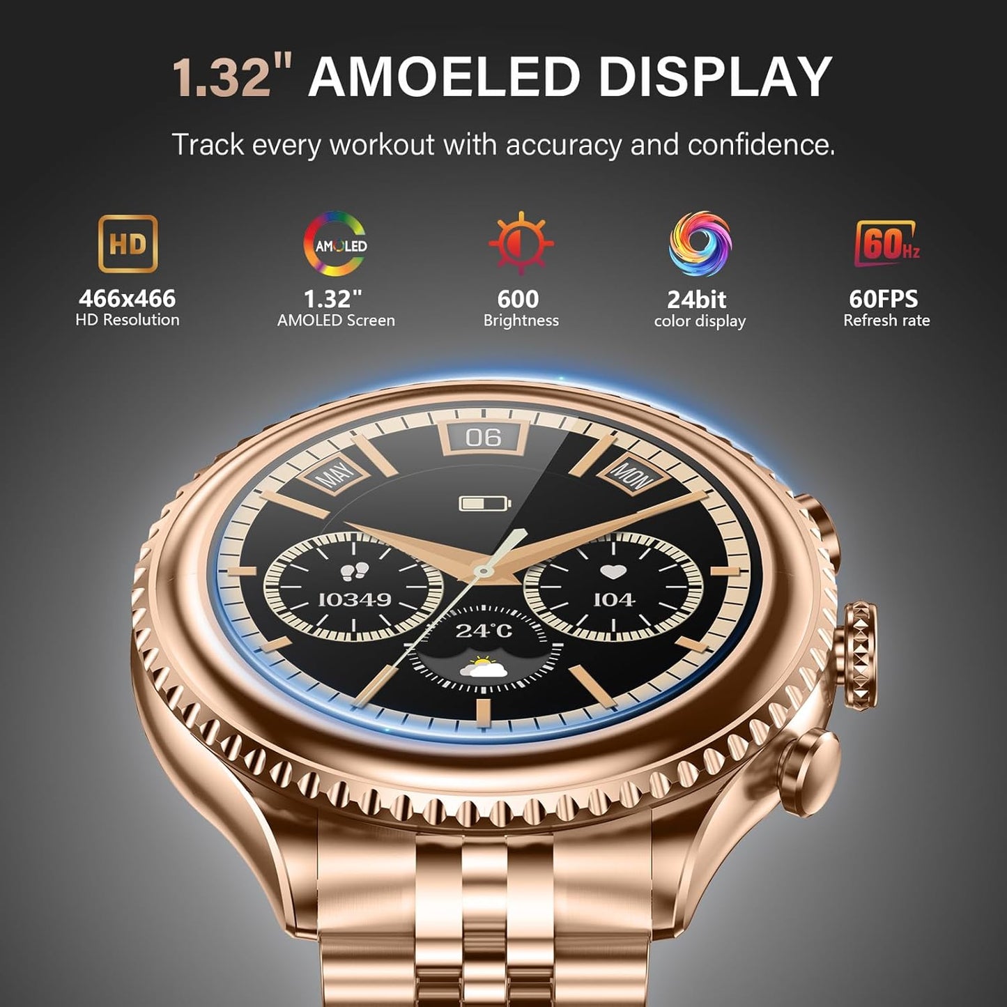 2026 Luxury Smart Watch for Men, Rotating Dial (Axe-Cut Bezel) Smartwatch, 1.32" AMOLED Display, Heart Rate, Blood Pressure, SpO2, Sleep Monitor, Stainless Steel Build, Compatible Android and iOS