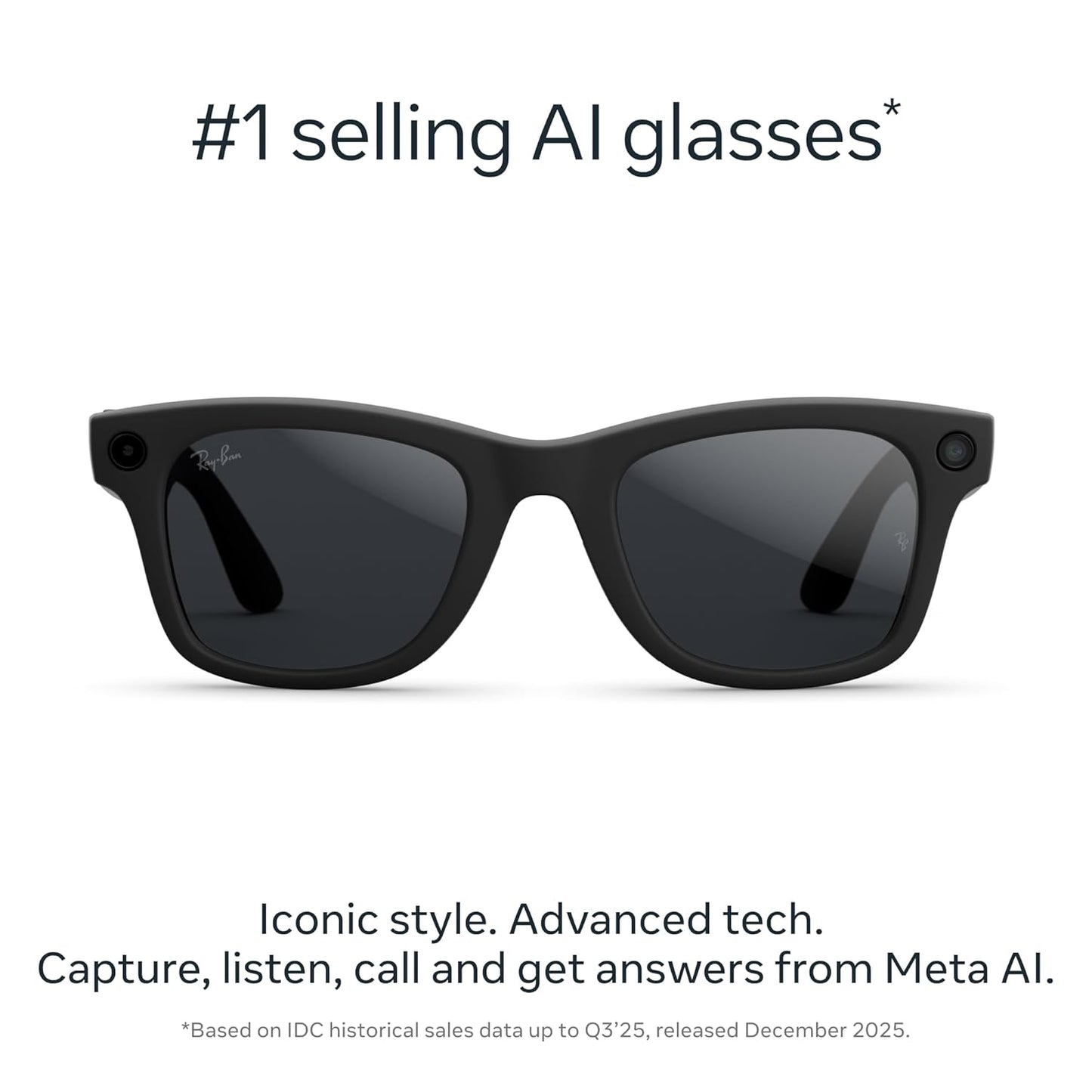 Ray-Ban Meta (Gen 2), Wayfarer Large, Matte Black | Smart AI Glasses for Men, Women — 2x Battery Life — 3K HD Resolution — 12 MP Ultra-Wide Camera, Audio, Video — Transitions® Grey Lenses