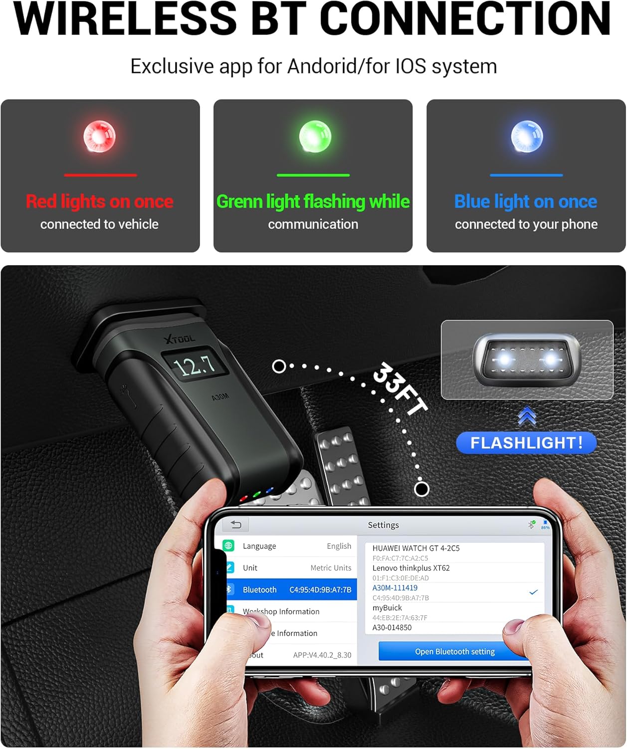 XTOOL Anyscan A30M OBD2 Scanner with Protective Case Kit, Wireless Bidirectional Scan Tool with Free Updates for iOS & Android, 26 Resets, Live Data, All System ABS Bleed Diagnostic Tool, CAN FD& FCA