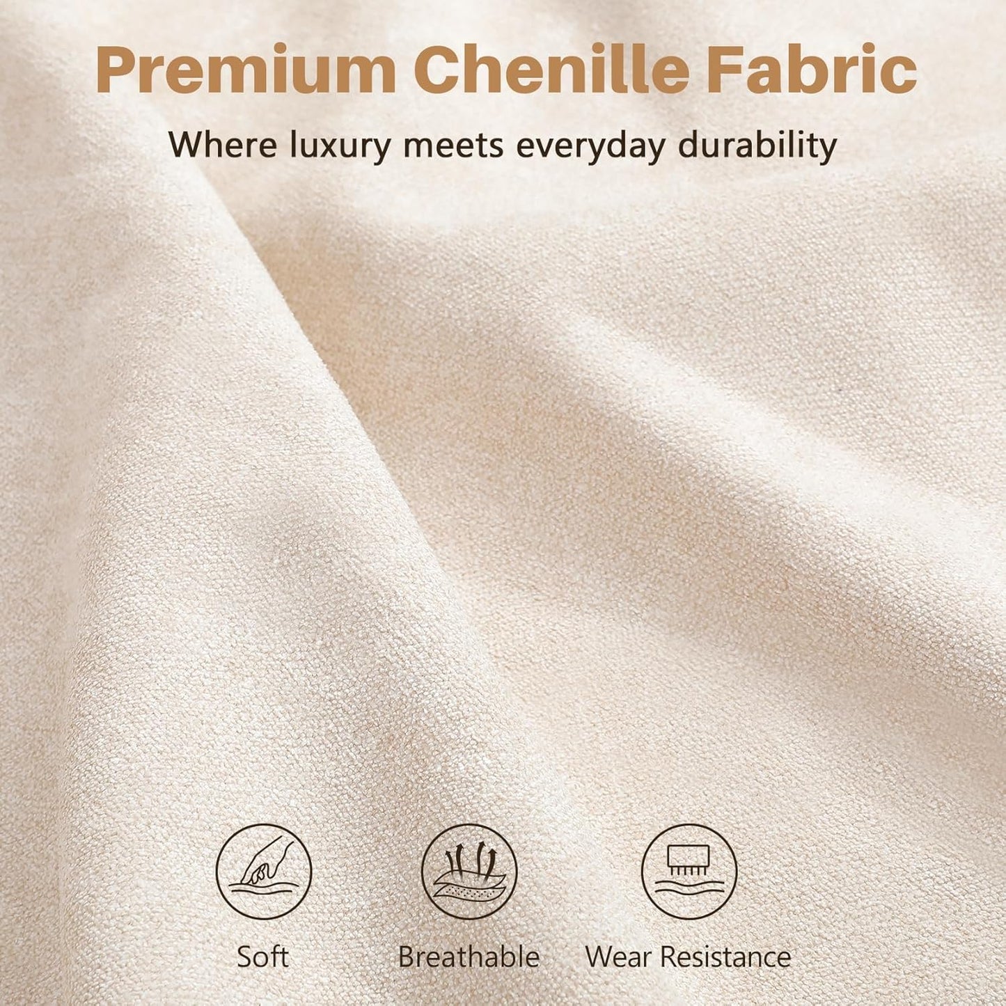Vesgantti 85'' Chenille Couch for Living Room, 3 Seater Comfy Sofa with Wide Armrest, Thick Spring Cushions, Modern Cloud Couch for Apartment, Office, Bedroom, Small Space, Chenille Beige