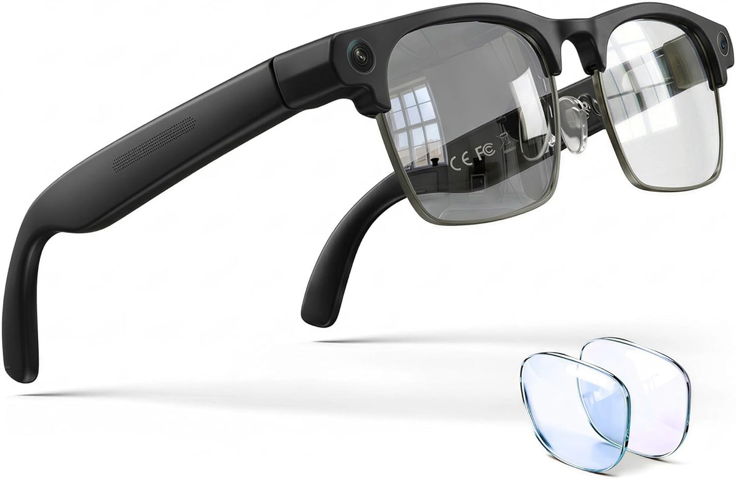 AI Smart Glasses with Camera, 8MP Camera Glasses for Life Vlog Travel Work, 4K Video Recording glasses for Women Men, Real-Time Translation, Voice Assistant, Calls, Bonus Blue Light Lenses Included